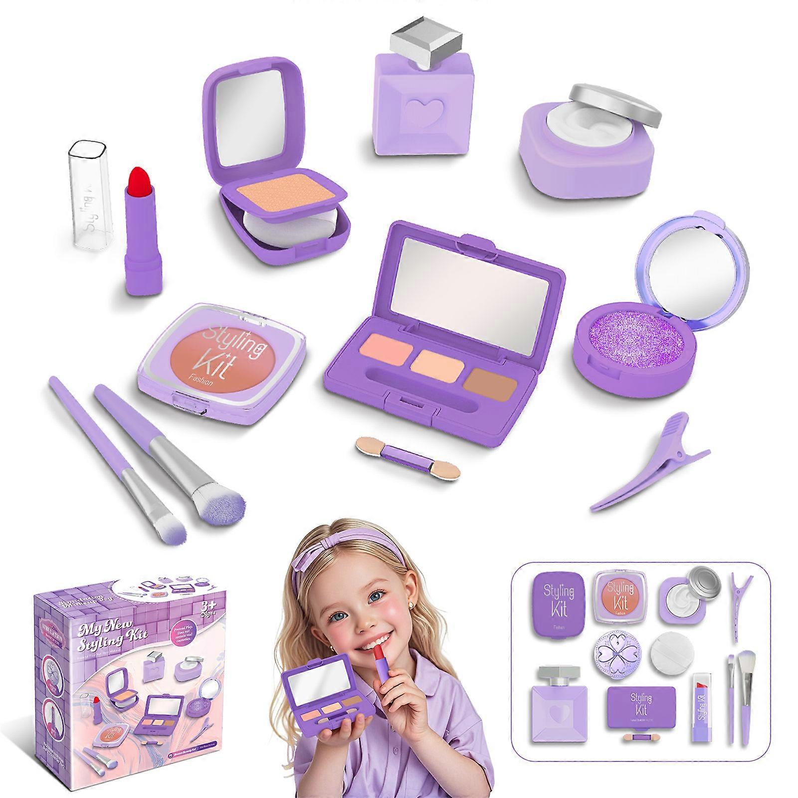 Faire semblant de jouer Ensemble cosmétique pour fille NonMessy Simulation Kits de maquillage Jeu de rôle Jeu de maquillage Jouet Enfants Cadeau d’anniversaire 080 Violet
