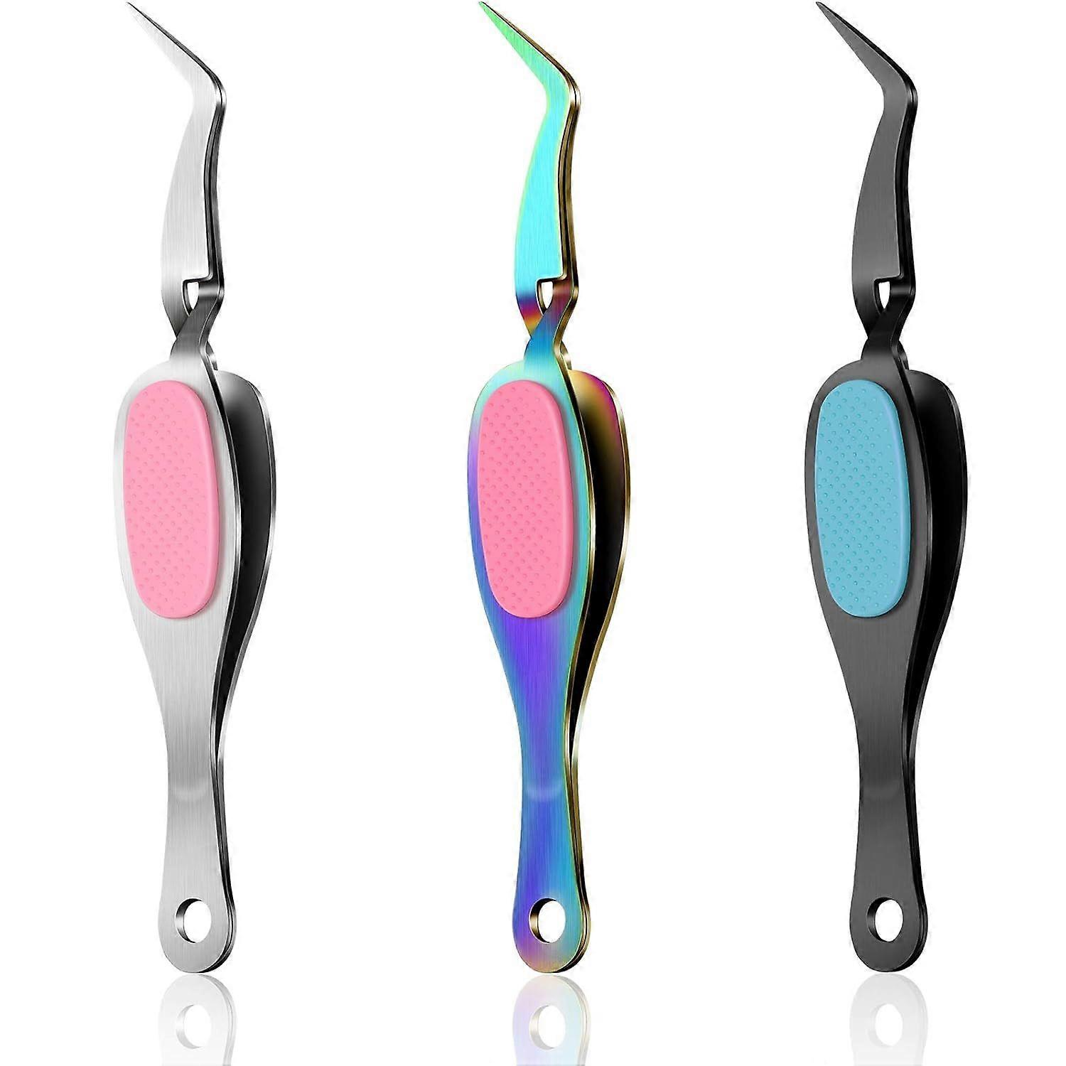 (Curved Style,3 Pieces)Craft Tweezers Cross Locking Precisiontweezers Stainless Steel Soft-grip Tweezers Pointed Tip Cutting Pliers for DIY Craft Jewe