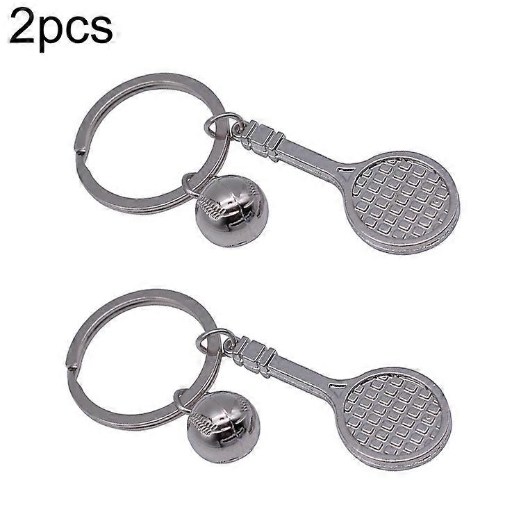 2pcs Simulation Tennis Racket Metal Key Chain Small Gift