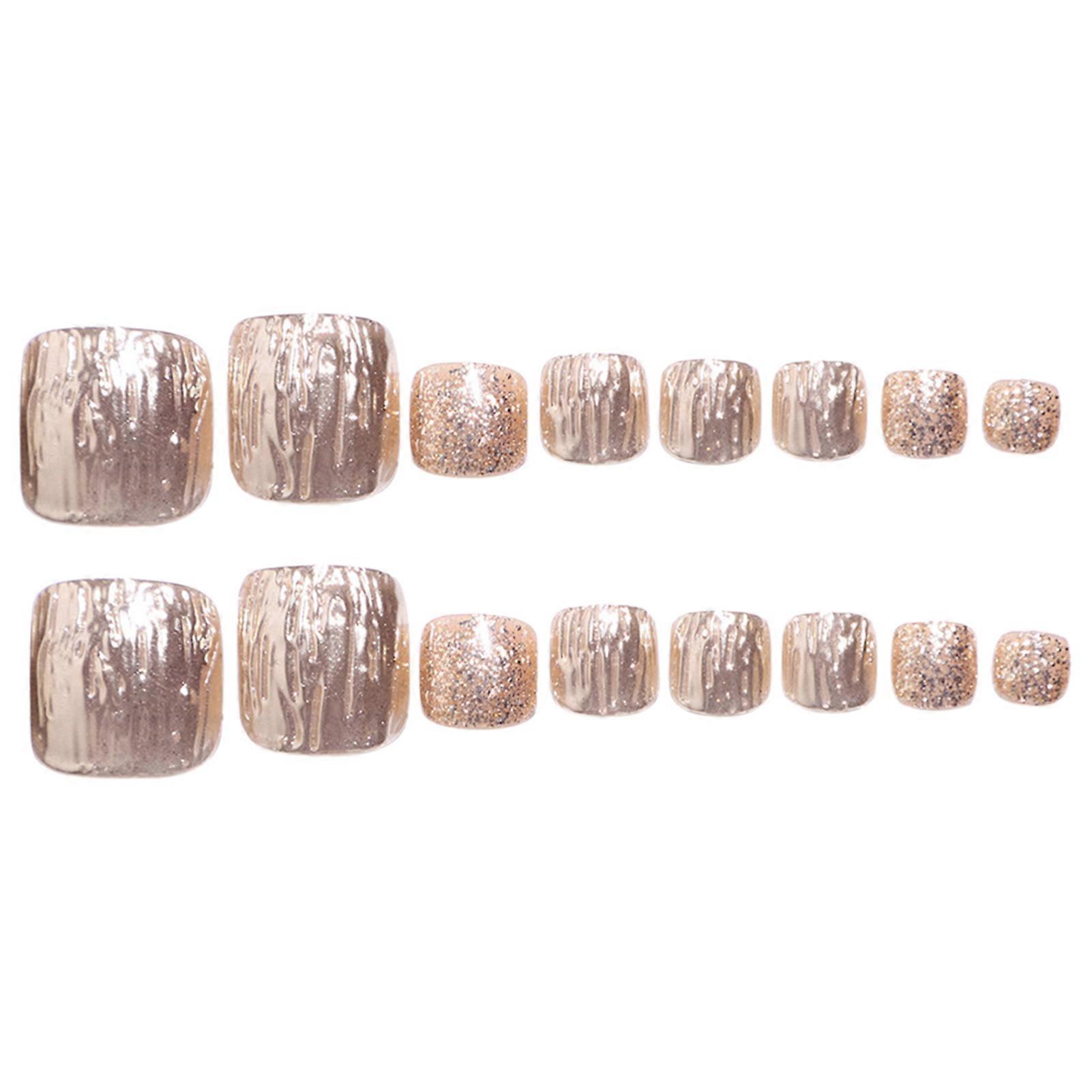 Gold Fake Toenails with Stereo Stripe Decor Charming Comfortable to Wear