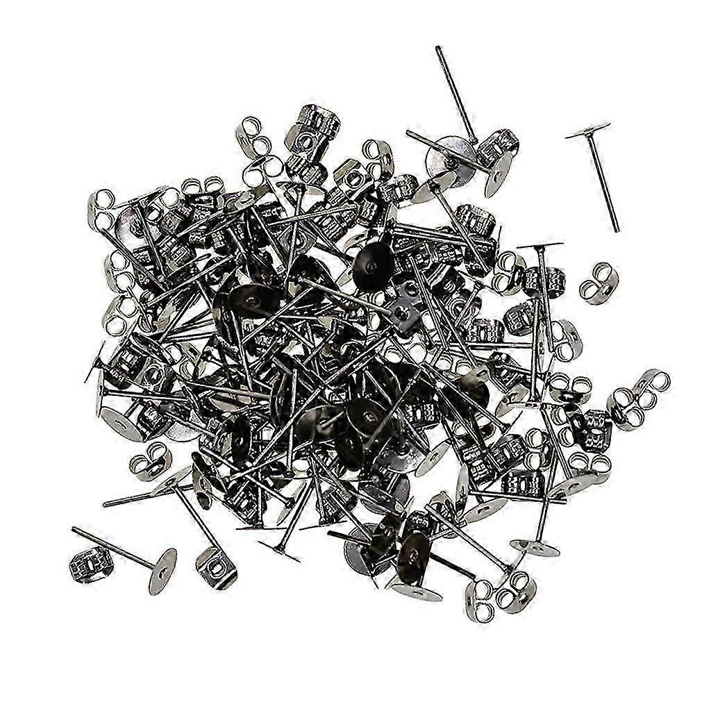 100 Sets Iron 6 Posts Flat With Findings Ear Backs For Ears Making DIY Jewelry Making Studs Post