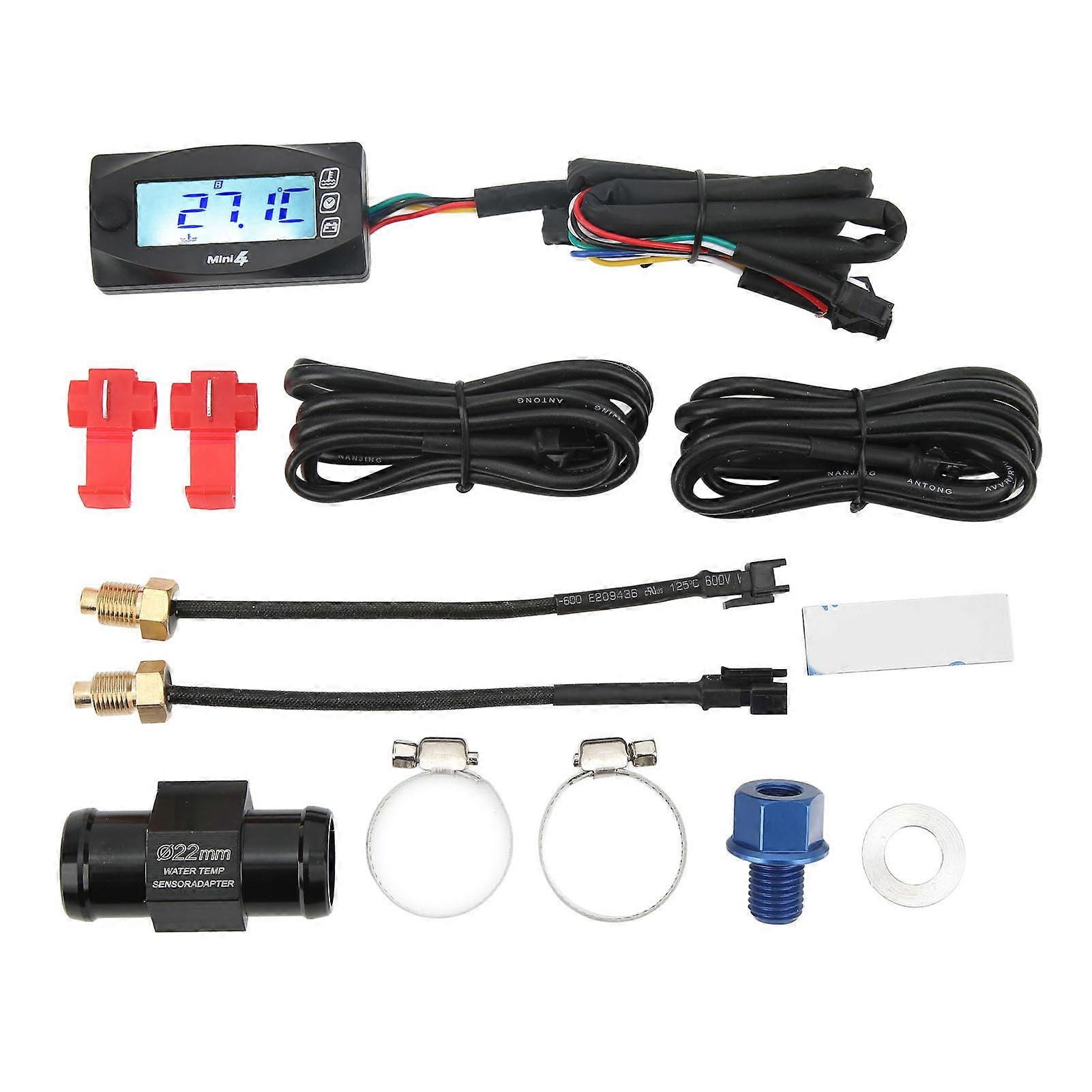 4 in 1 Water Oil Temperature Time Voltage Gauge LCD Digital Display DC12V Universal for Motorcycle
