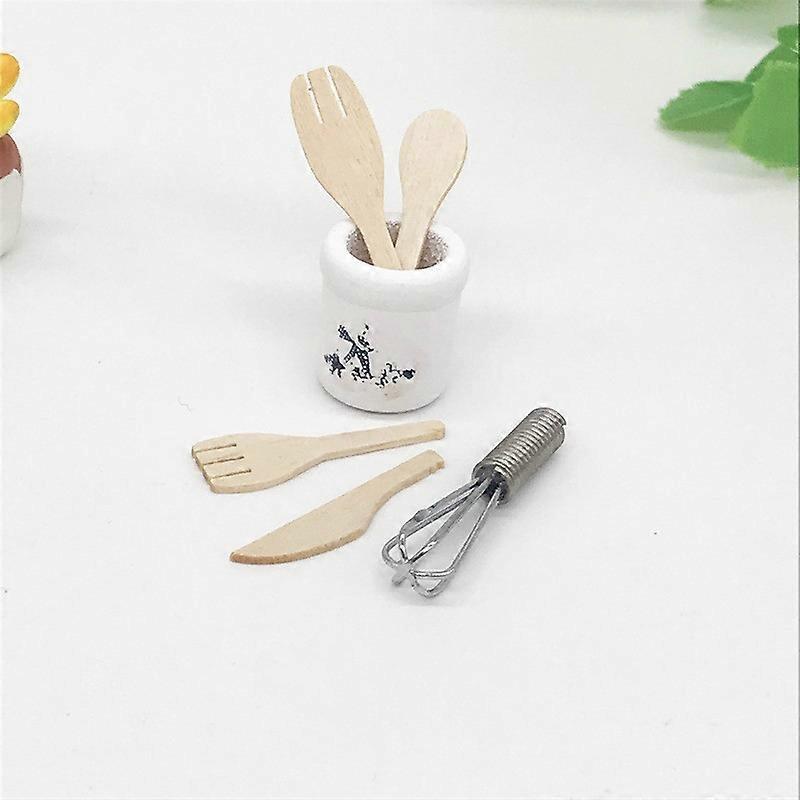 6 PCS / Set 1:12 Mini House Toy Simulation Eggbeater Pot Fork Set Kitchen Accessories 6 PCS / Set Eggbeater Pot Fork Set