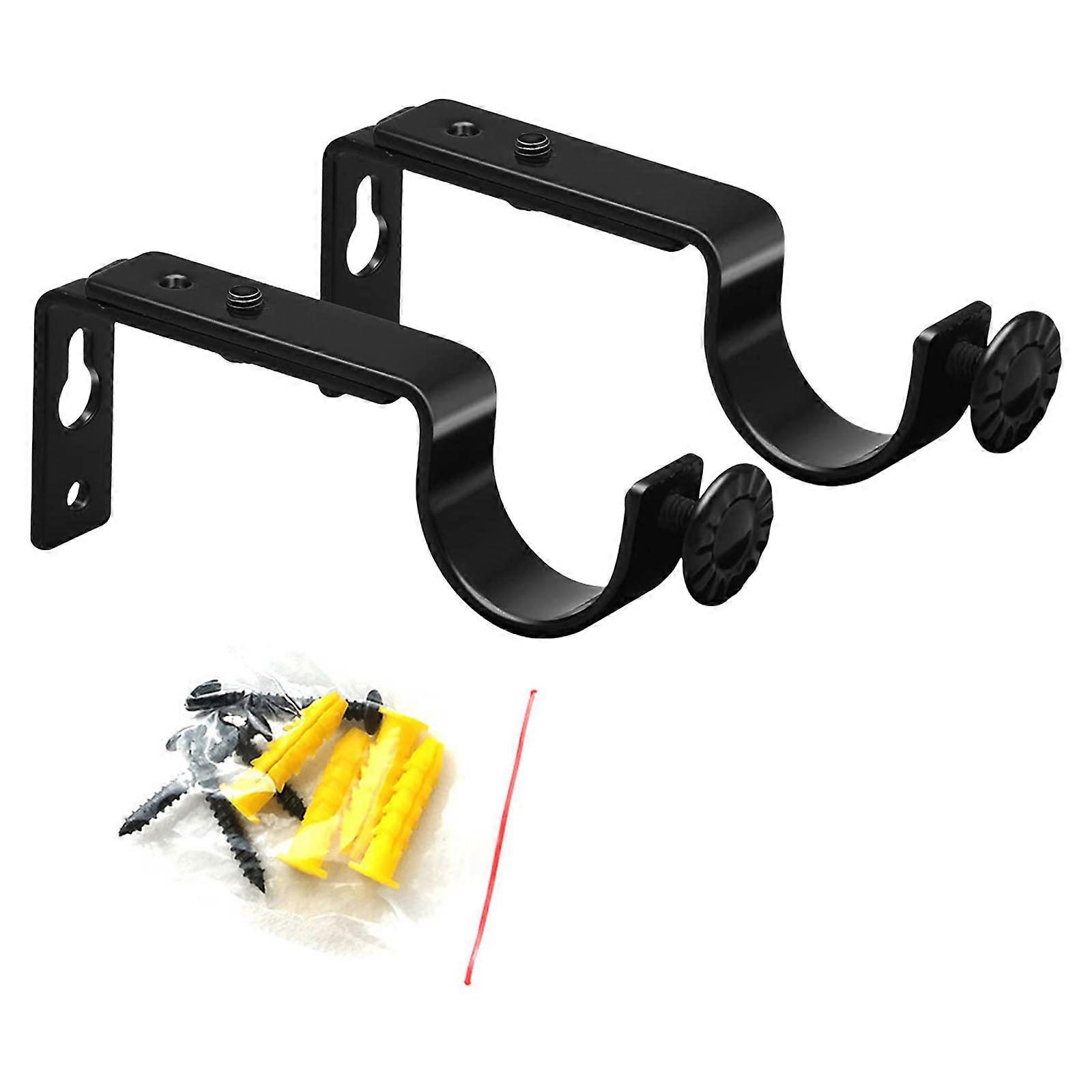 Set of 2 Adjustable Curtain Rod Brackets Black Metal Drape Poles Holders Hook for Home Decoration and Easy Installation