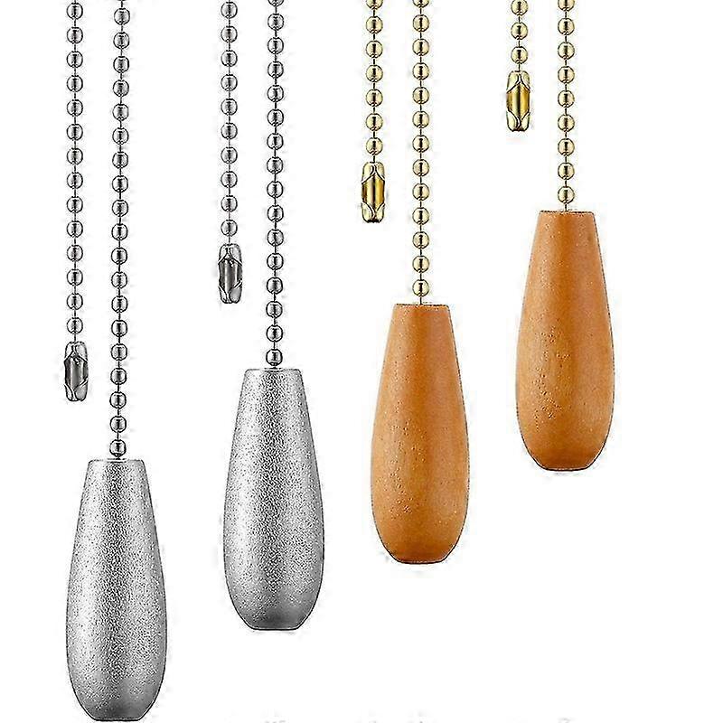 4 Wooden Ceiling Fan Pull Chains with Extension Cord for Lamp Light Fixtures (4-Pack)