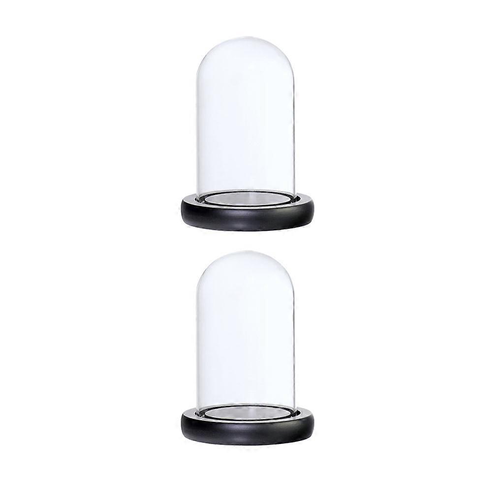 2Pcs 2.7x4.7“ Clear Tabletop Display Case with Brown Wood Base 2