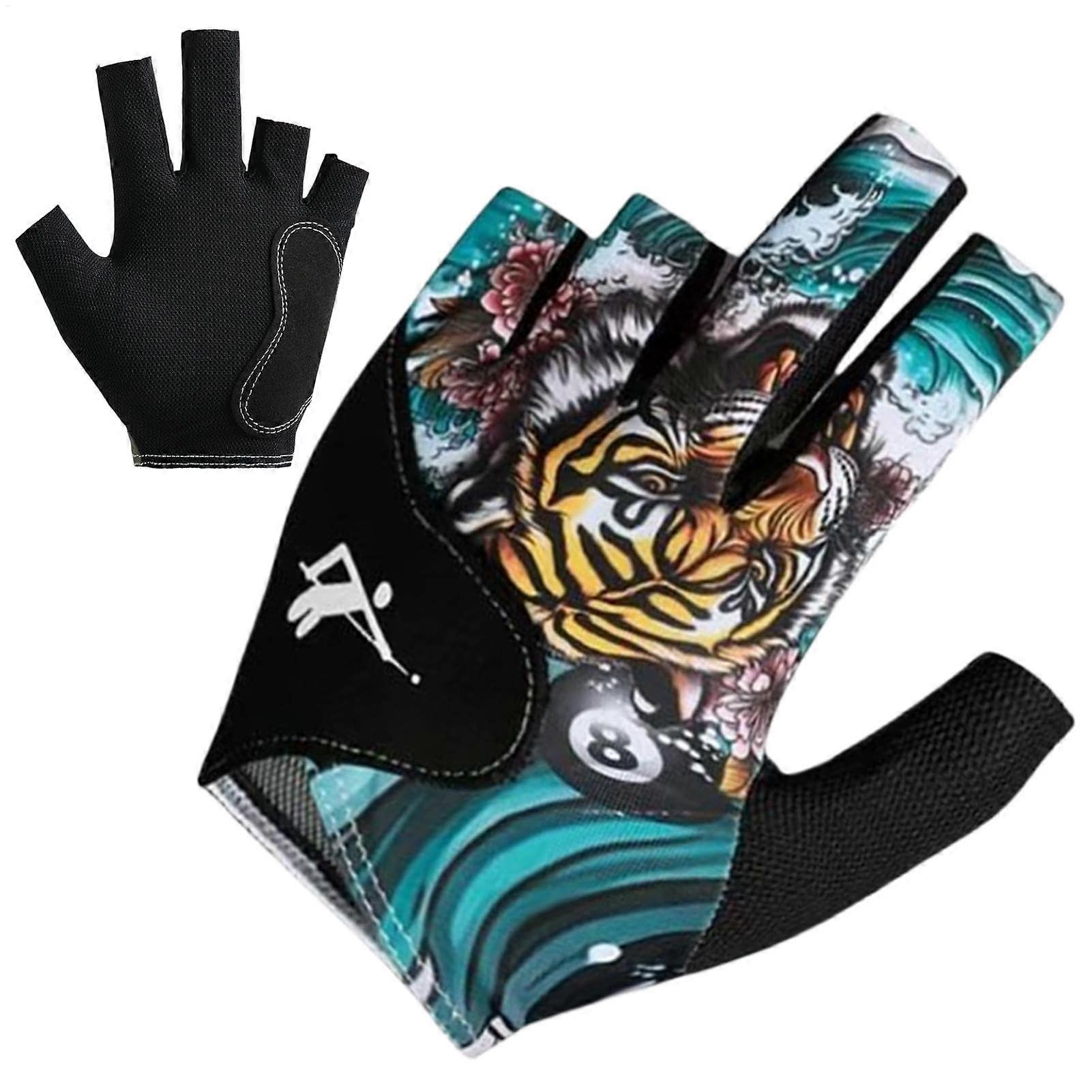 Pool gloves for left hand, elastic fingerless pool mittens for women, comfortable, wearresistant, billiard accessories for father, friend tiger