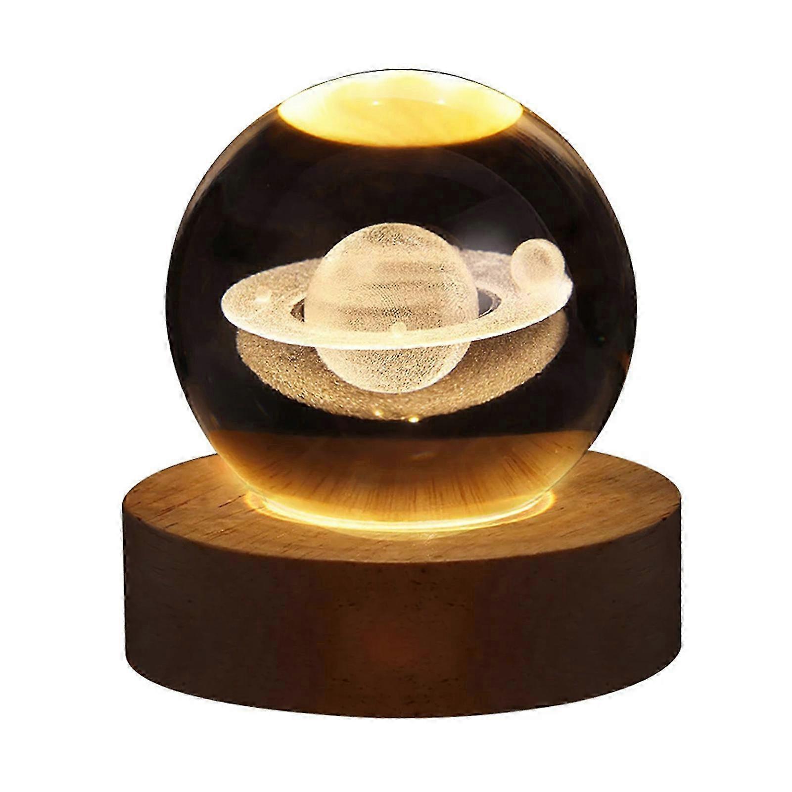 3D النظام الشمسي كريستال الكرة ضوء الليل - غالاكسي ، زحل ، قمر ، 7 ألوان ، 8 سم