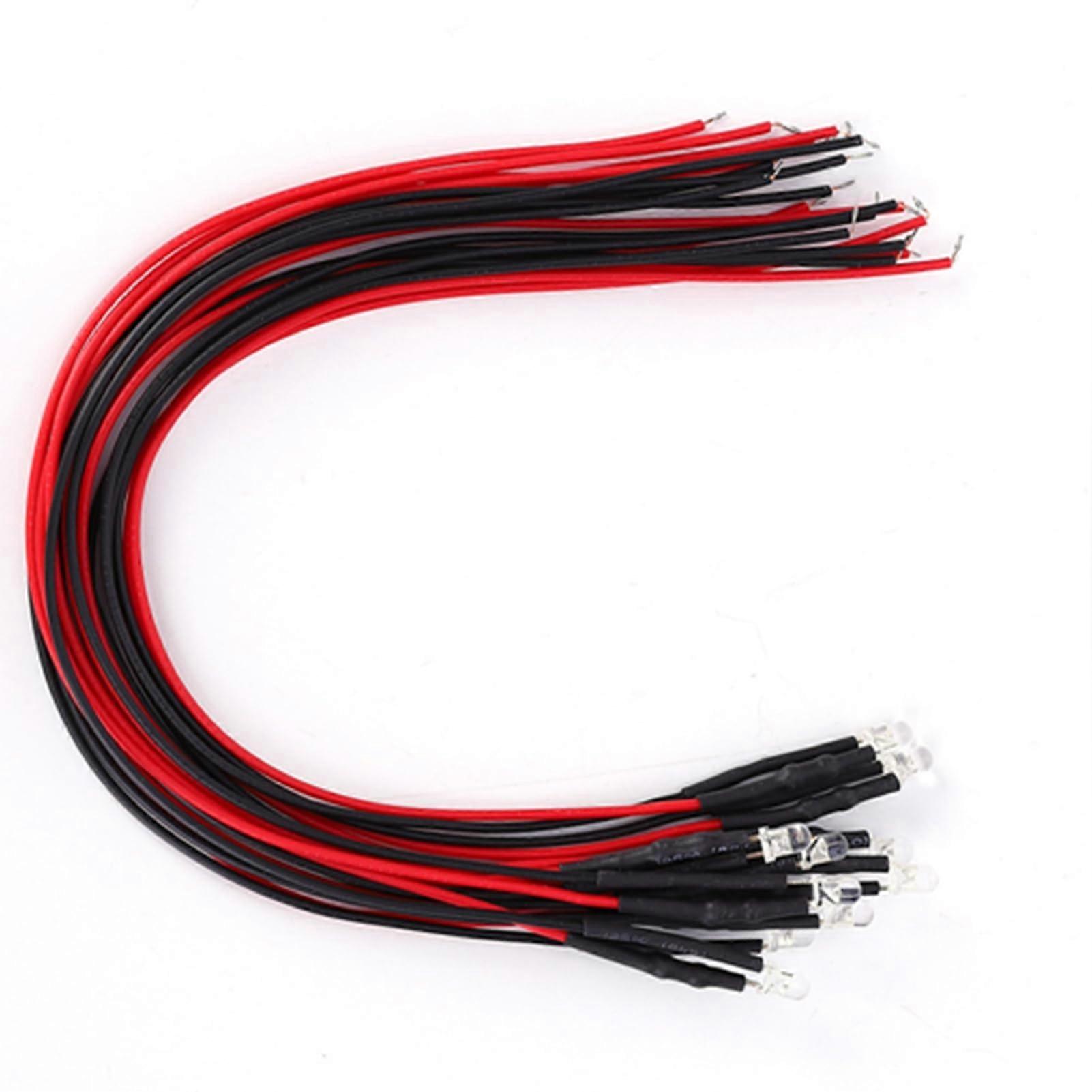 50-Pcs 12V 3mm LED Light Beads, Durable Wired Diode with Warm White Light for Product Status Indication