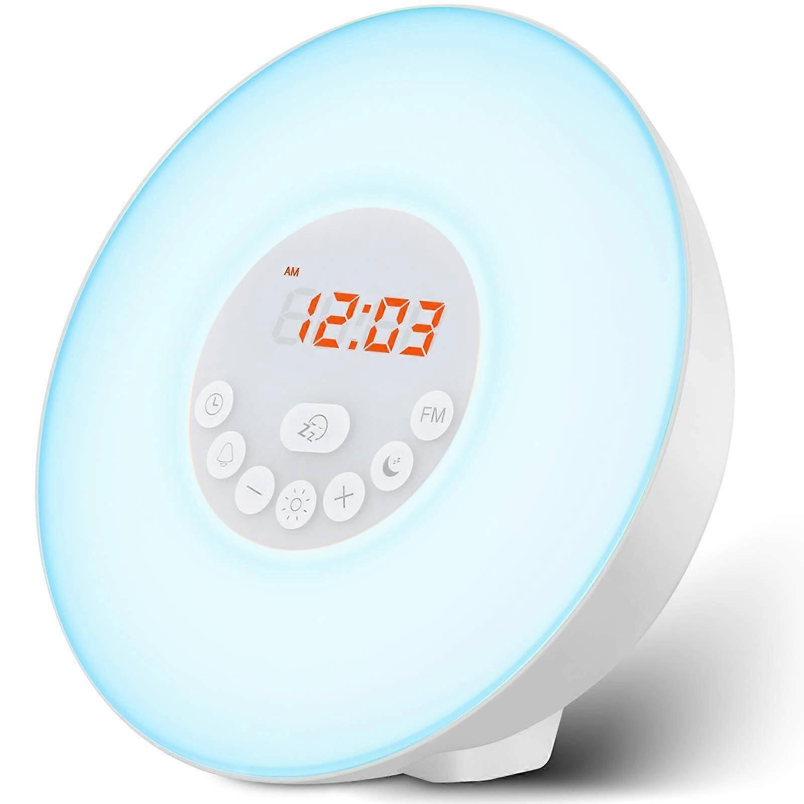 Sunrise Alarm Clock Upgraded Light Alarm with Sunrise/Sunset Simulation, Dual Alarms, Snooze, 6 Colours, Mood Lamp, 6 Natural Sounds, FM Radio