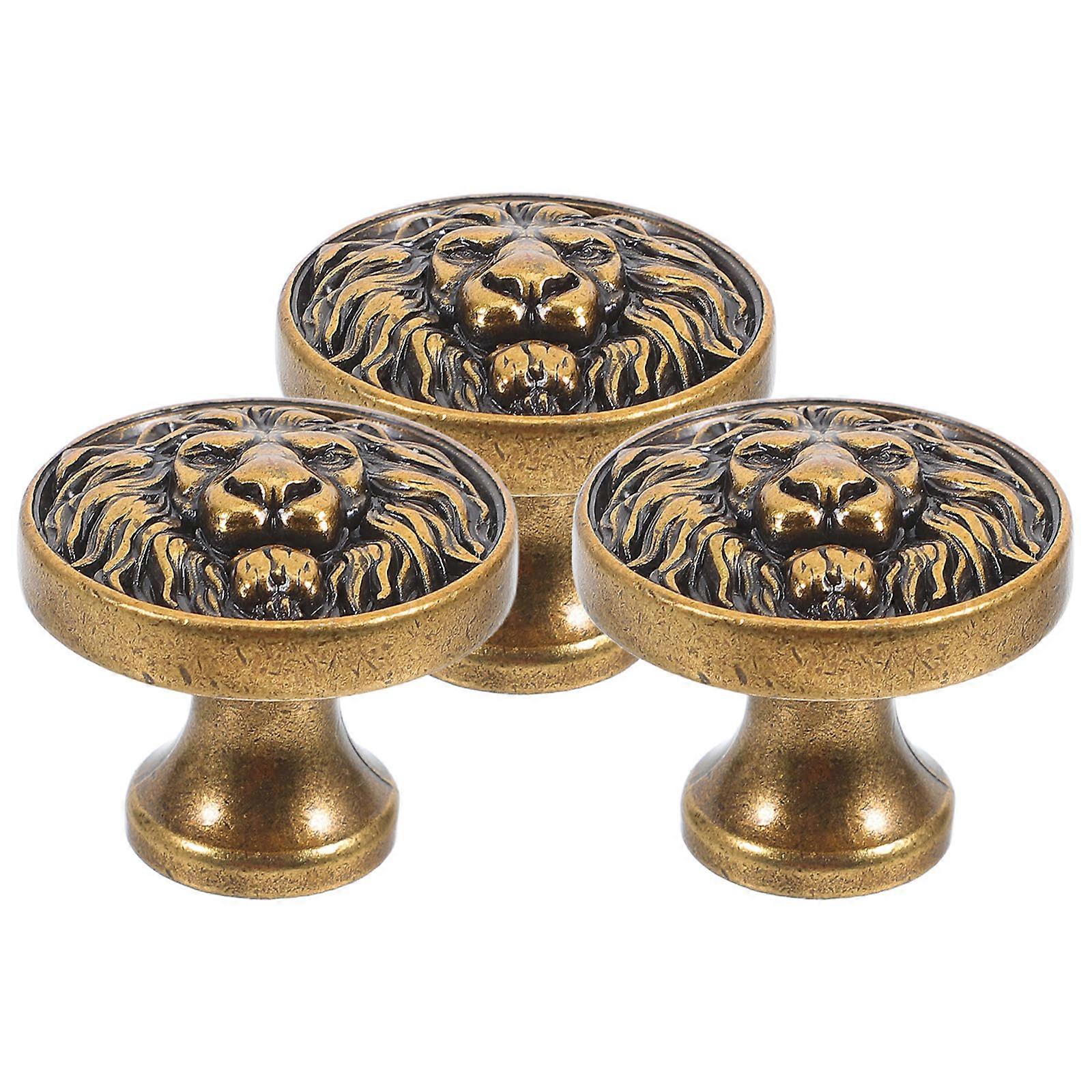 Creative Cabinet Knobs Lion Head Design Furniture Drawer Handle Smooth Surface 3pcs