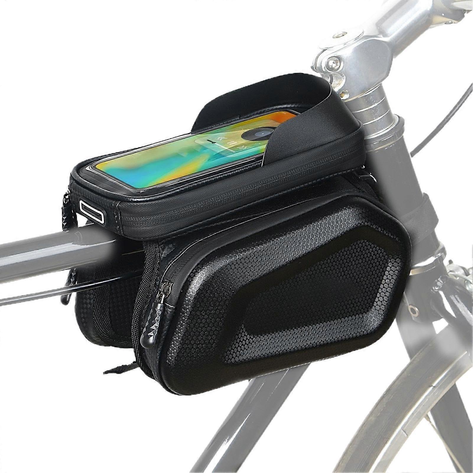 Touchscreen Bike Phone Bag – Waterproof Front Frame Bag for Cycling Accessories, Adjustable Size, Durable Hard Case