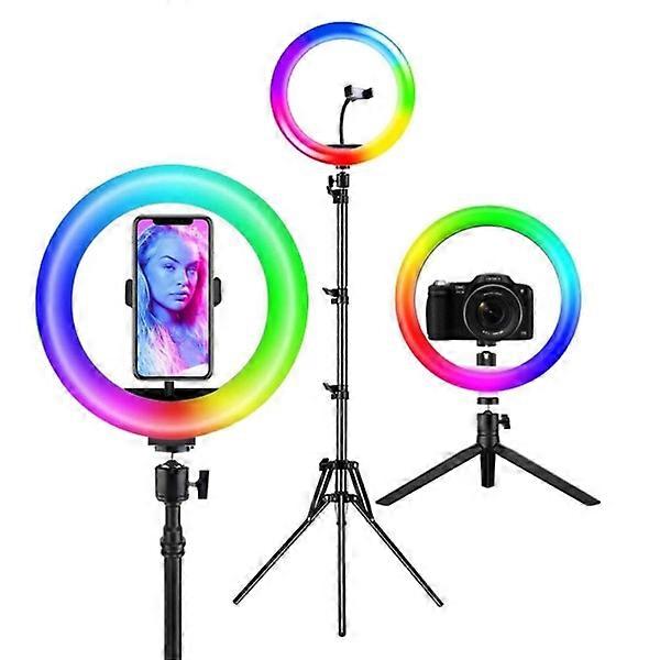 1 lampe selfie RVB 8 pouces, avec deux trépieds, éclairage photographique