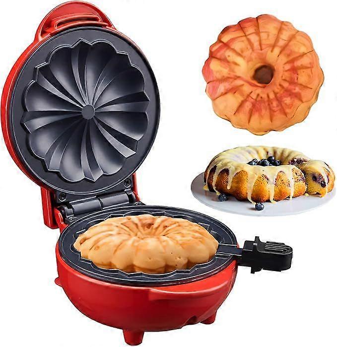 Mini Cake Maker, Portable Double-Sided Heating, Electric Cupcake Maker for Breakfast, Cake, Snacks (Red) European plug