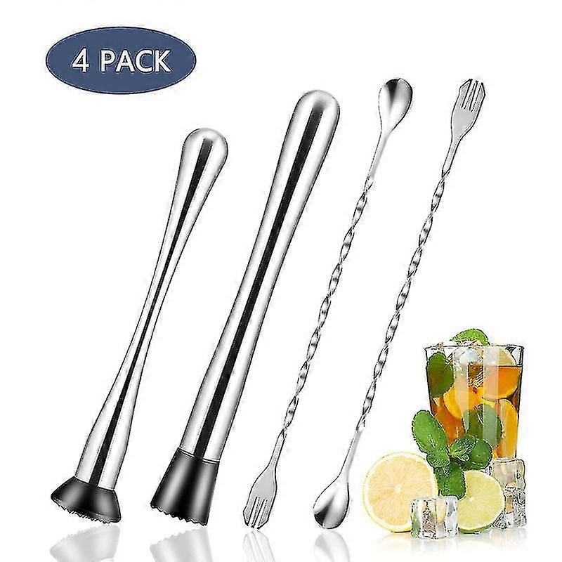 Stainless Steel Cocktail Muddler and Mixing Spoon Set for Home Bar - Perfect for Making Refreshing Mojitos and Other Fruit-Based Beverages