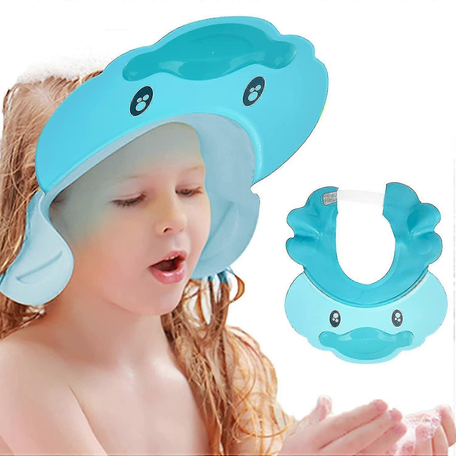Toddler Hair Washing Visor, Adjustable Soft Silicone Shampoo Cap for Babies to Prevent Water in Eyes (Duck-Blue)