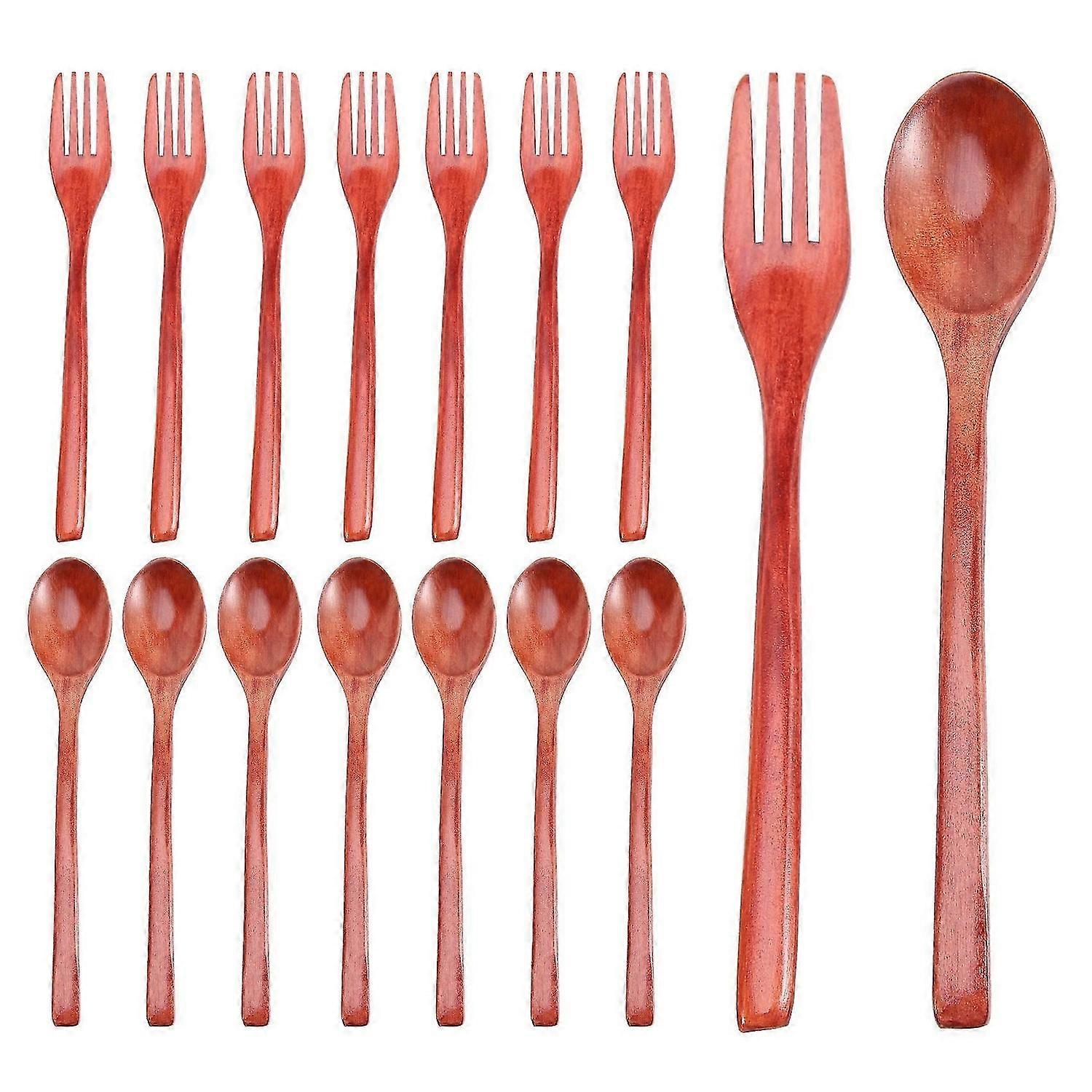 16Pcs Wooden Spoons Forks Set Including Wooden Spoons and Wooden Forks Japanese Wooden Utensil Set R