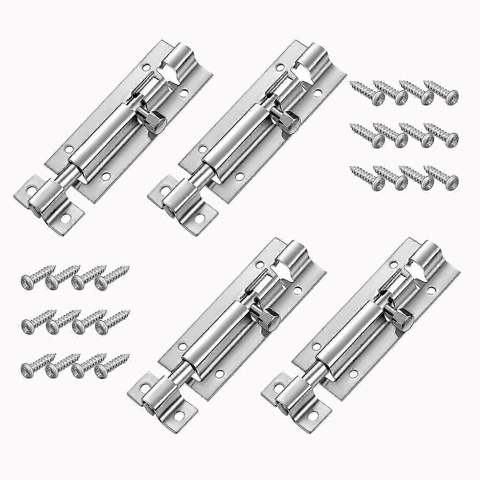 Security Slide Lock Bolts, 4 Pieces Stainless Steel Sliding Door Latch Barrel Bolts, 3 Inch Barrel Sliding Latches with Screws for Bathroom Toilet She