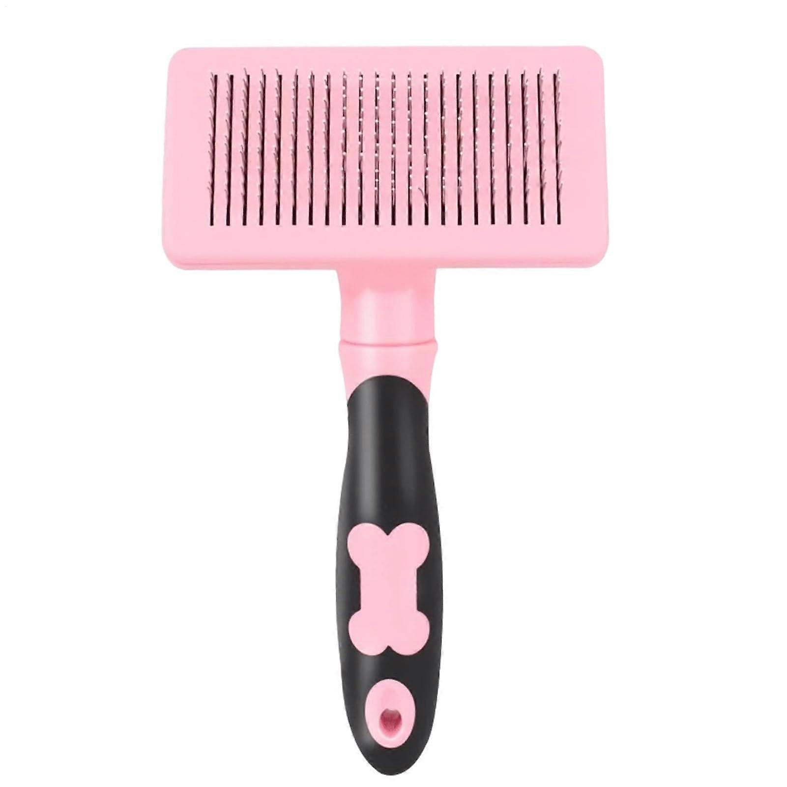 Dog Grooming Comb, Self-Cleaning Deshedding Brush for Cats and Dogs, Soft Pet Hair Remover for All Coat Types, Pink