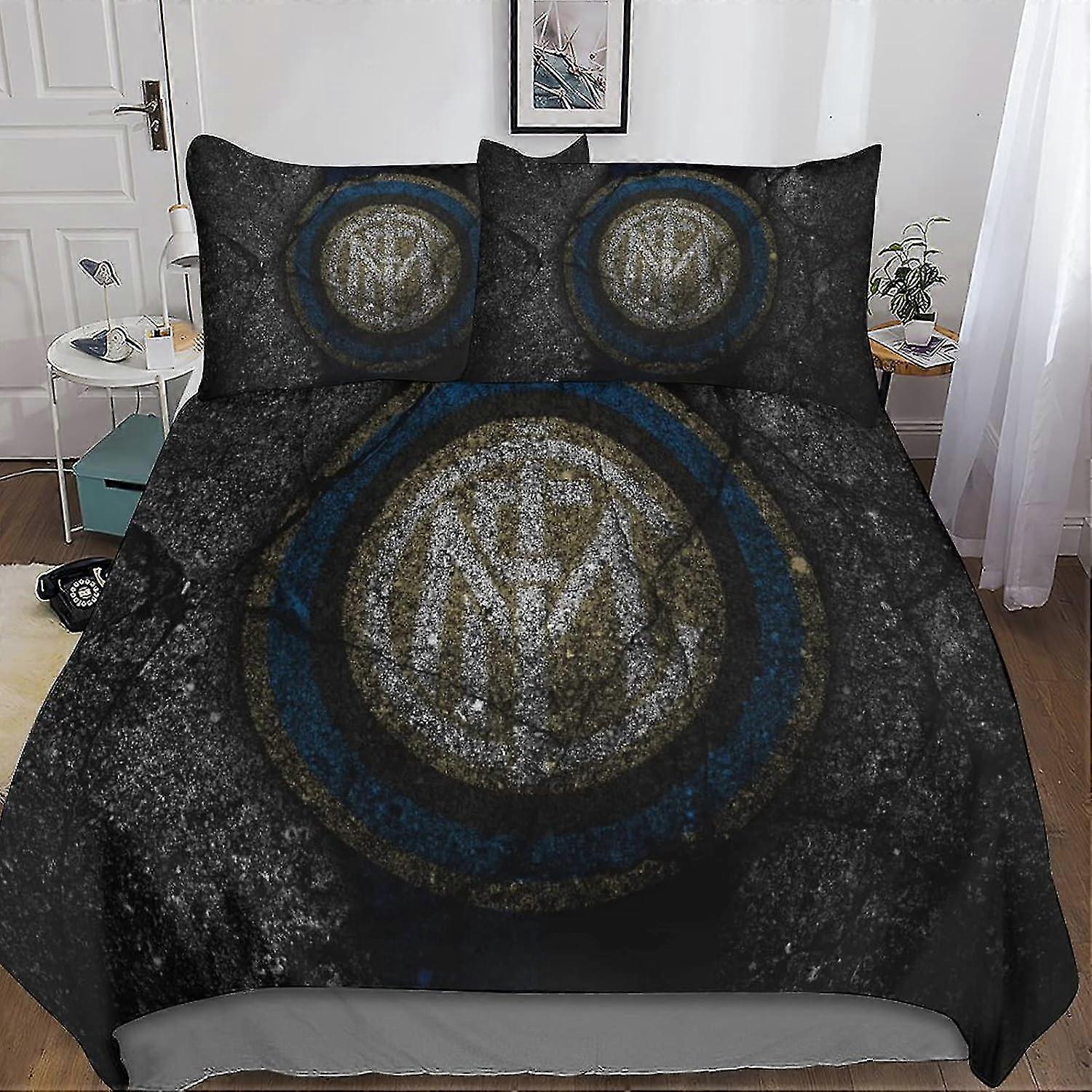 Conjunto de Cama para Inter de Milão Super Club com Capa de Edredom e Fronhas, Conjunto de 3 Peças com Zíper Invisível