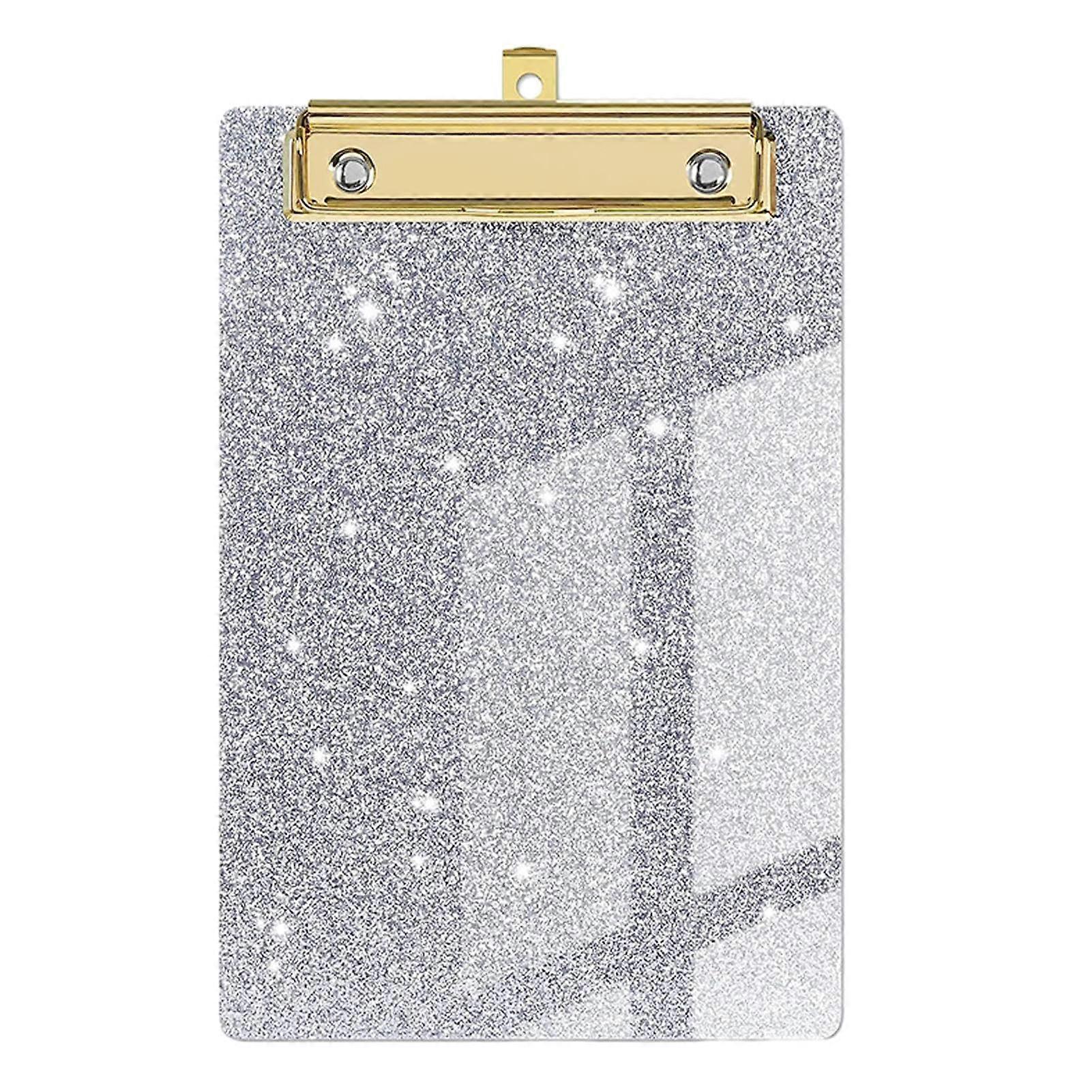 Acrylic paperweights, colorful, glitter document holders, lowprofile, sleek, A6 size, with metal clip, silvercolored