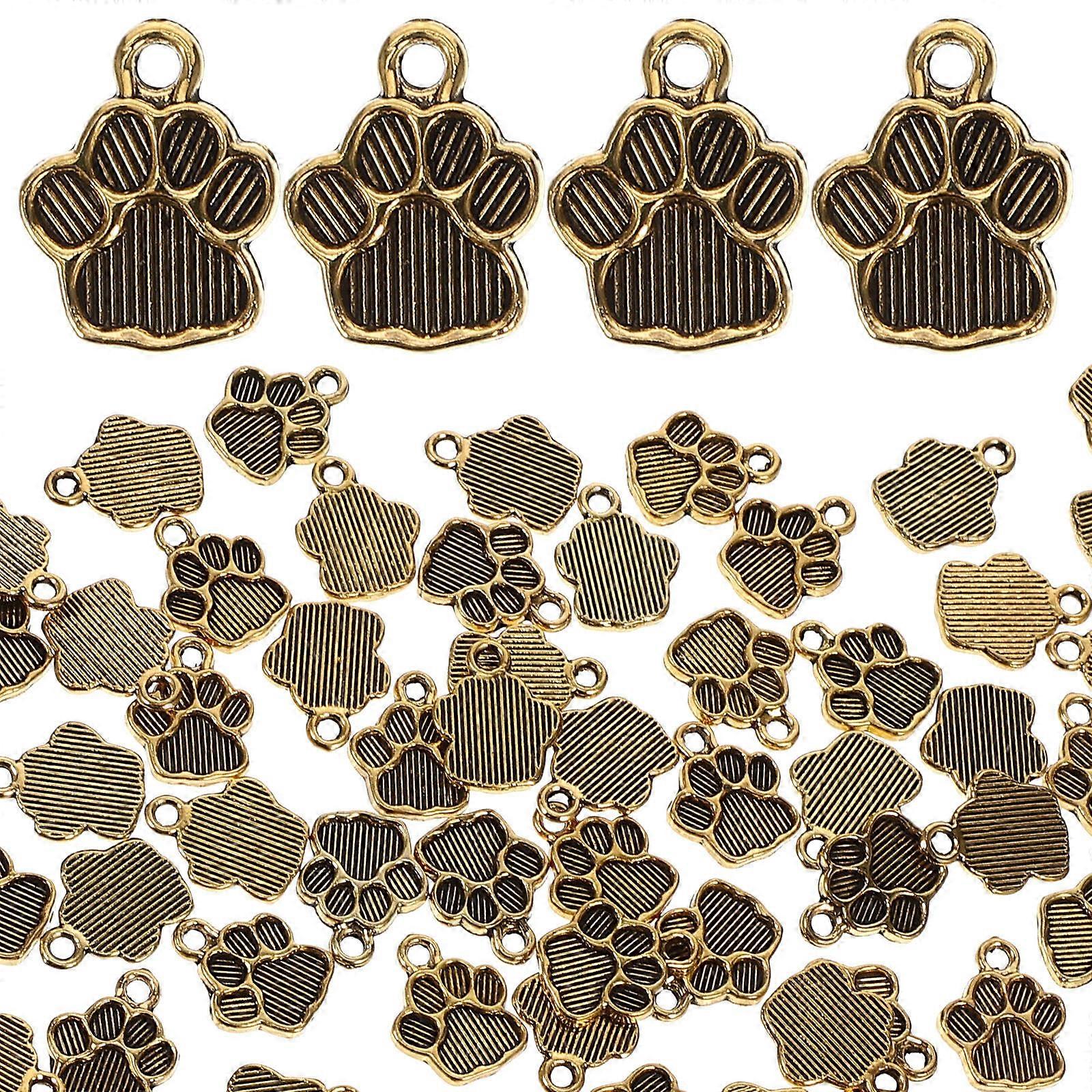 100pcs Dog Paw Charms for DIY Jewelry Making – Antique Style Pendants for Necklaces & Bracelets – Unique Crafting Accessories