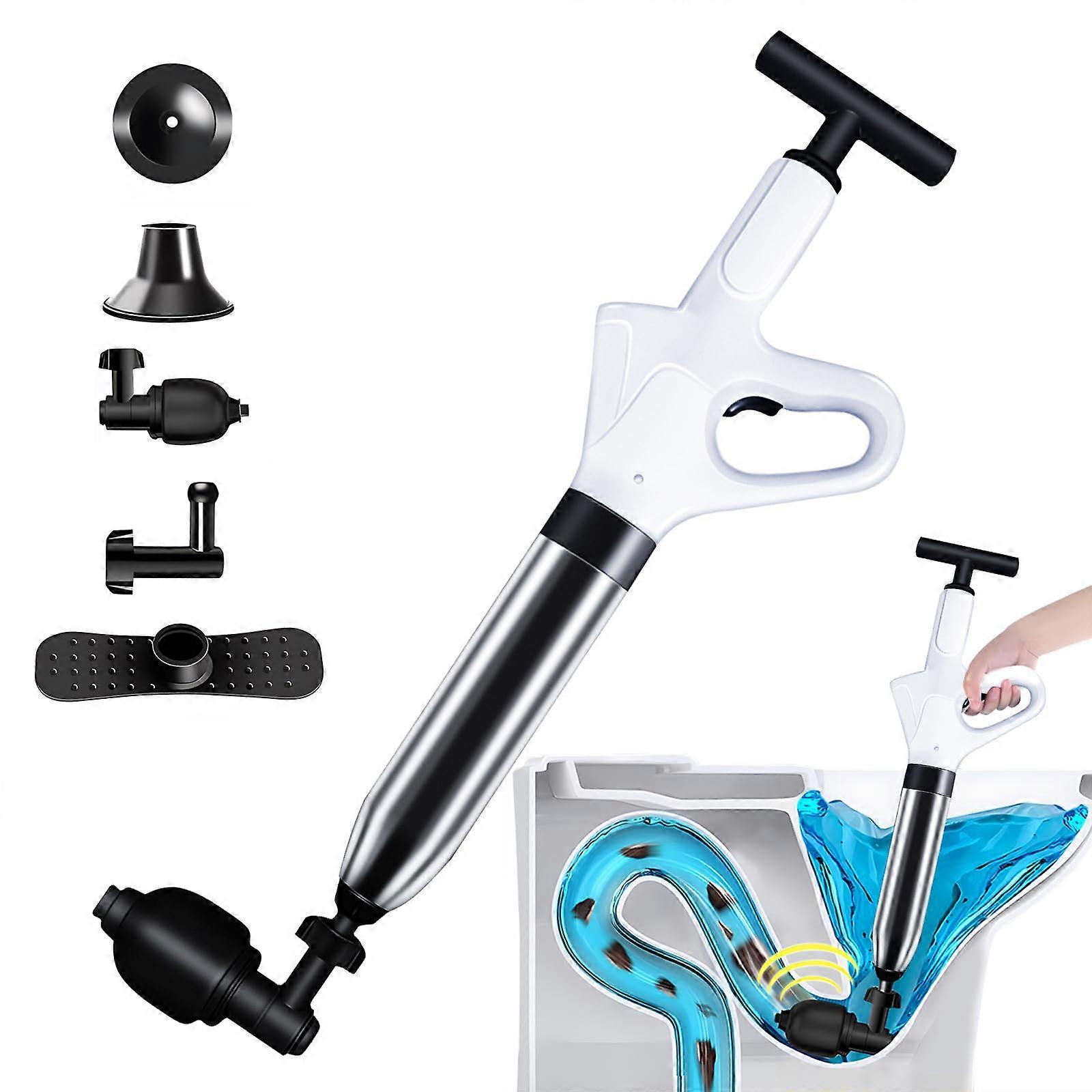 Compressed Air Pipe Cleaner with 4 Adapters, High Pressure Toilet Plunger