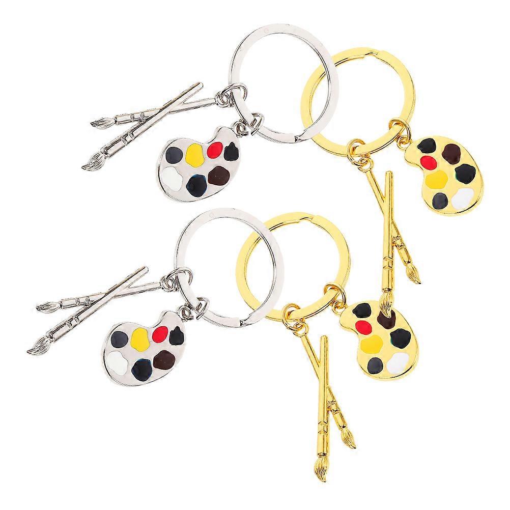 4pcs Artist Palette Brush Keychain Stylish Pendant for Art Students & Enthusiasts, Convenient Bag Keyring for Drawing Board Use