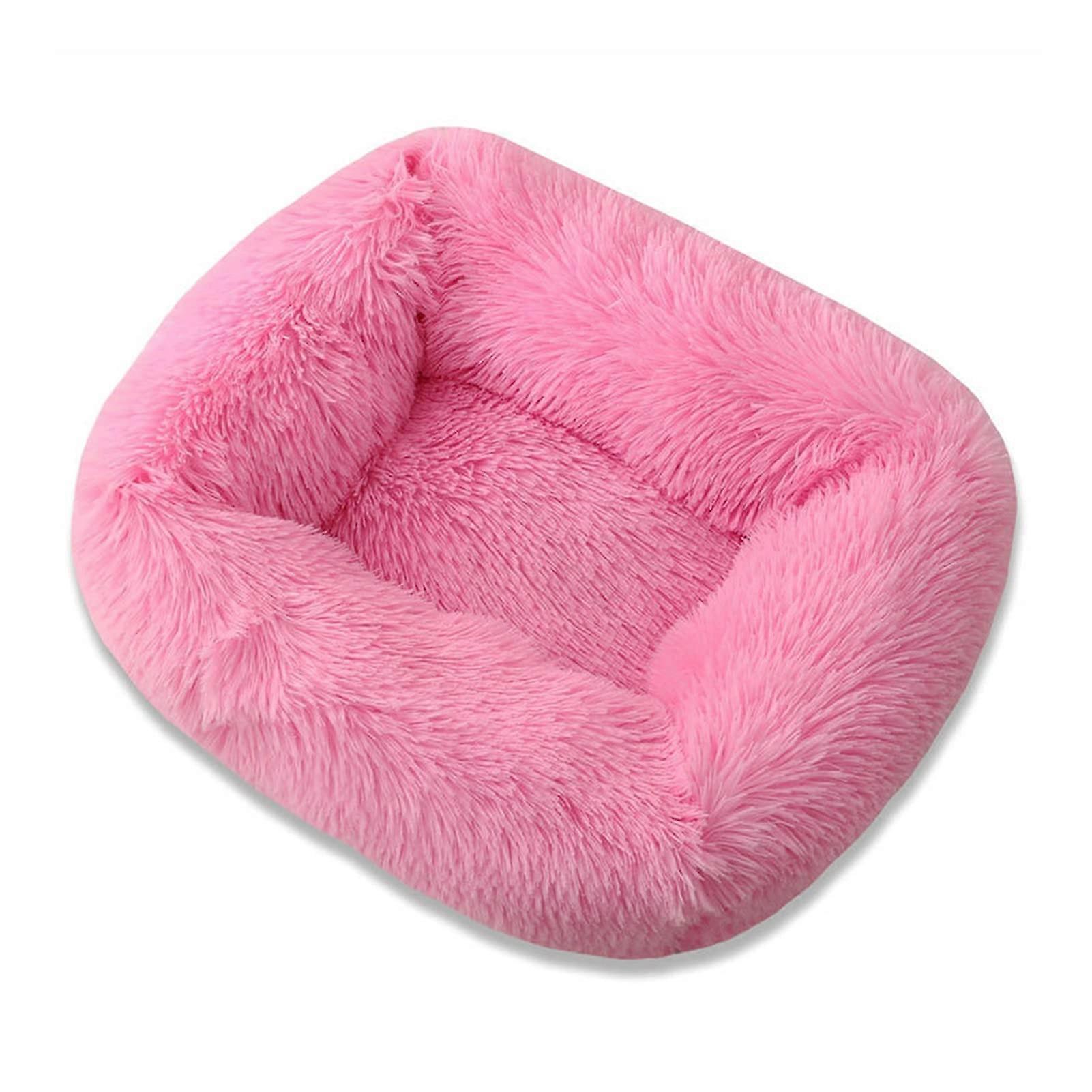 Soft Donut Dog Cat Bed, Warm Plush Pet Pillow Bed with NonSlip Bottom (Pink, S)