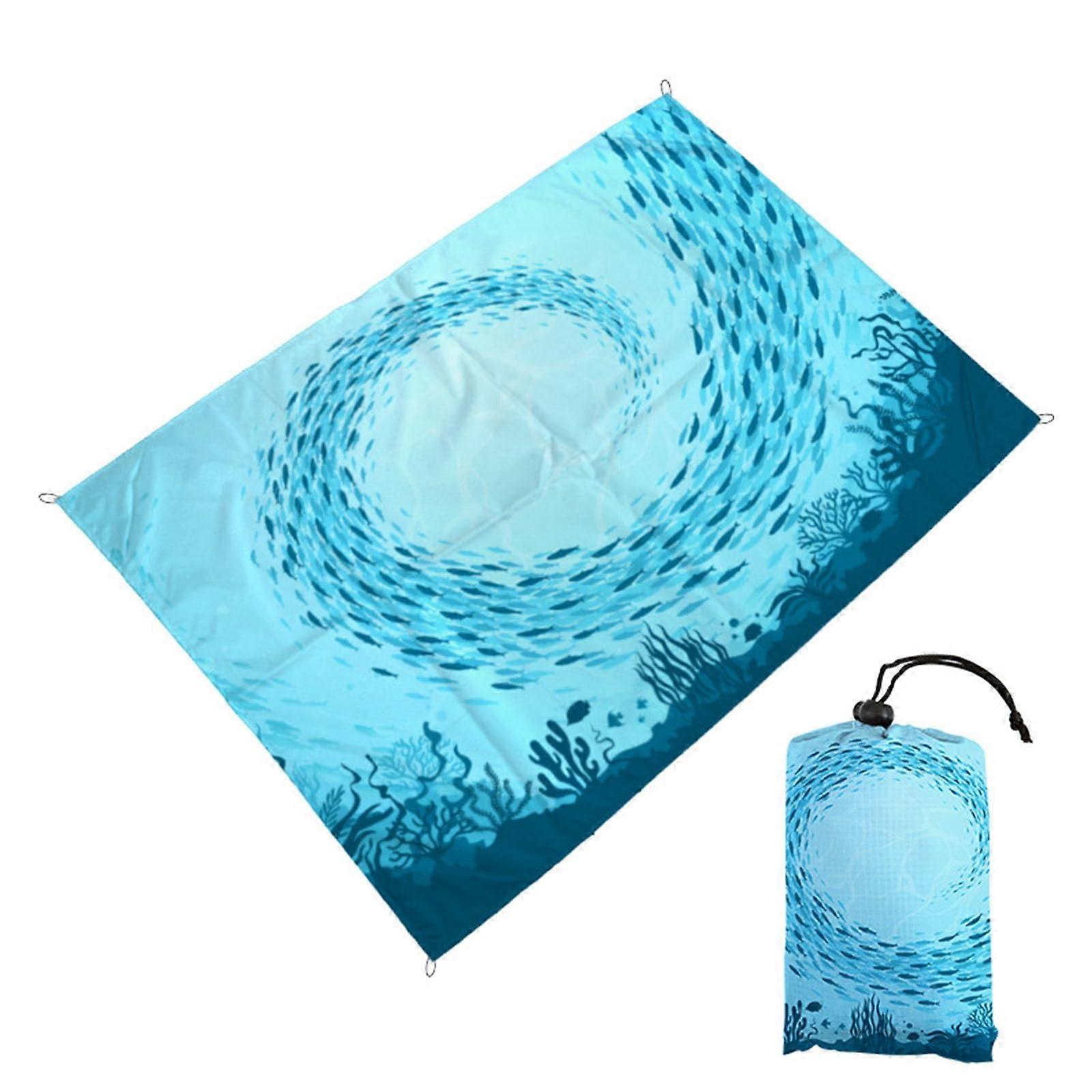 Sand Beach Blanket Large Beach Mat, Sandproof, Lightweight for Beach, Camping (140x150cm, Blue)