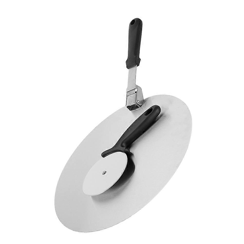 Metal Pizza Peel Pizza Turner Peel with Stainless Steel Wheel for Baking Cooking Round Shape 20.50X10.00X0.10CM 1Set