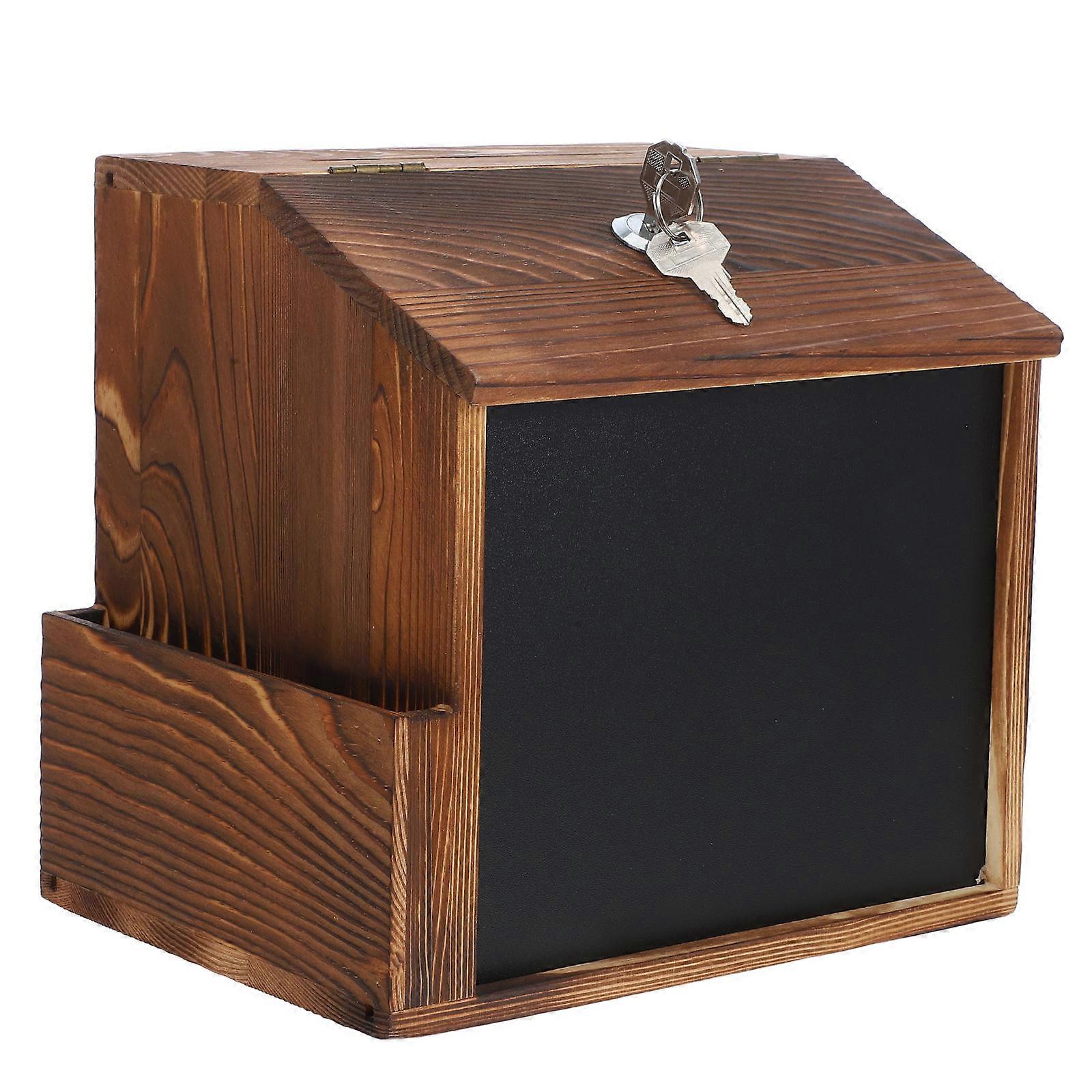 Wall Mounted Wooden Donation Box with Lock and Blackboard Secure Suggestion Box with Slot for Money, Tips, Comments, and Voting Easy to Install