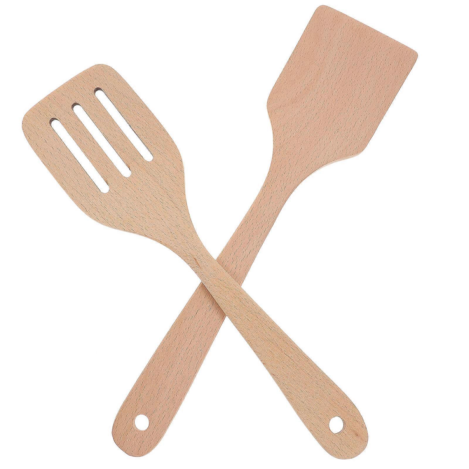 Wooden Spatula Long Handle Fried for Kitchen Use Ergonomic Handle Assorted Color 2pcs