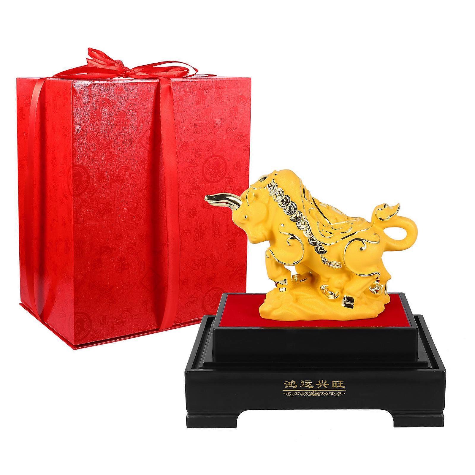 Chinese Zodiac Ox Year 2021 Resin Ox Figurine Wealth Table Decor Statue 1Pc