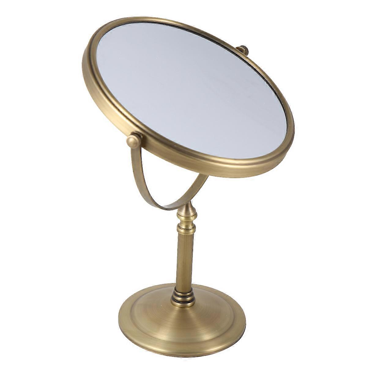Magnified Vanity Mirror Tabletop Vanity Mirror with Anti-Slip Base for Daily Use 6 Inch 5 Times Magnification Golden Color Metal Material 1Pc