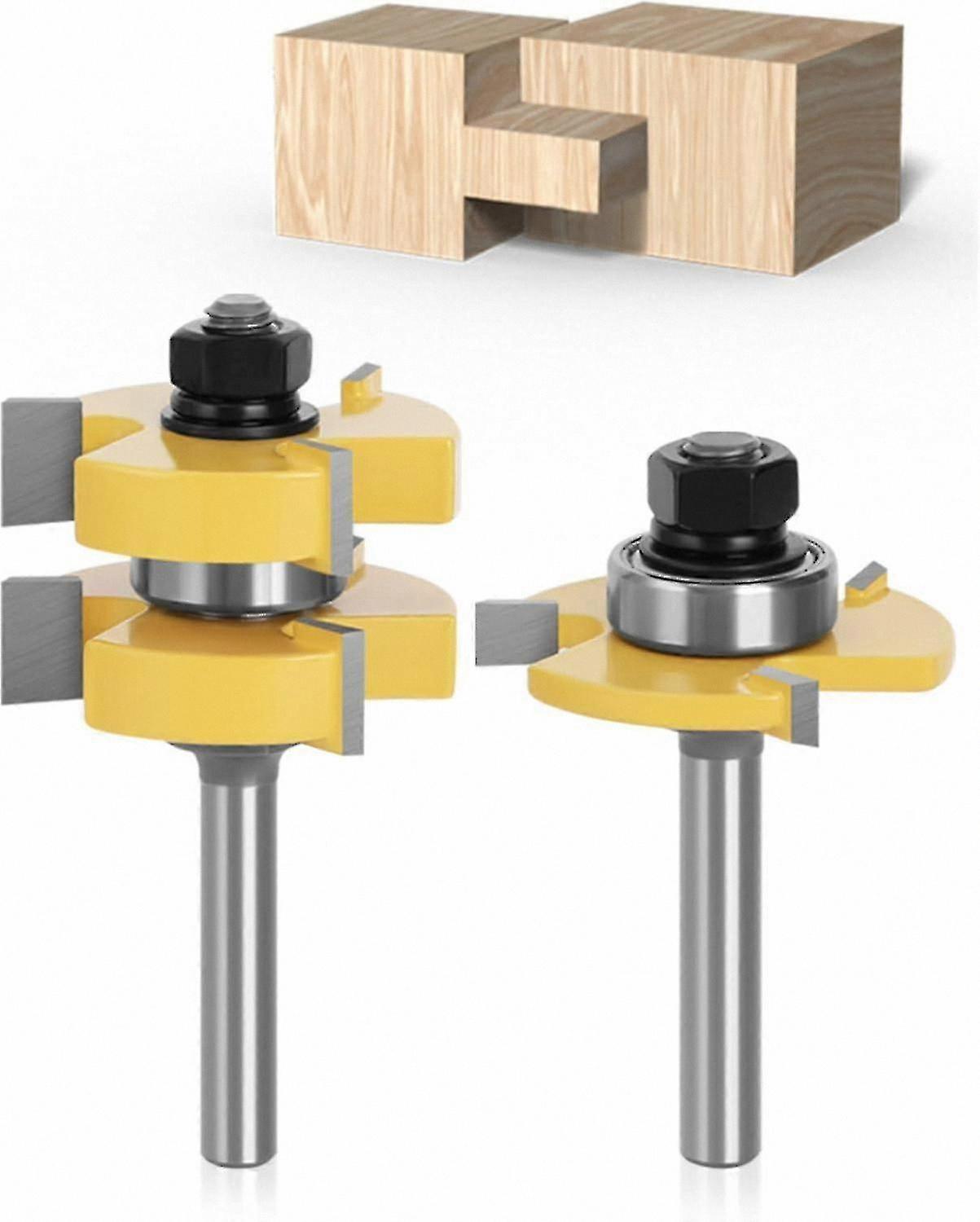 T-Shaped Woodworking Cutter Set with 3 Teeth for Tongue and Groove Projects, 8mm Shank Diameter