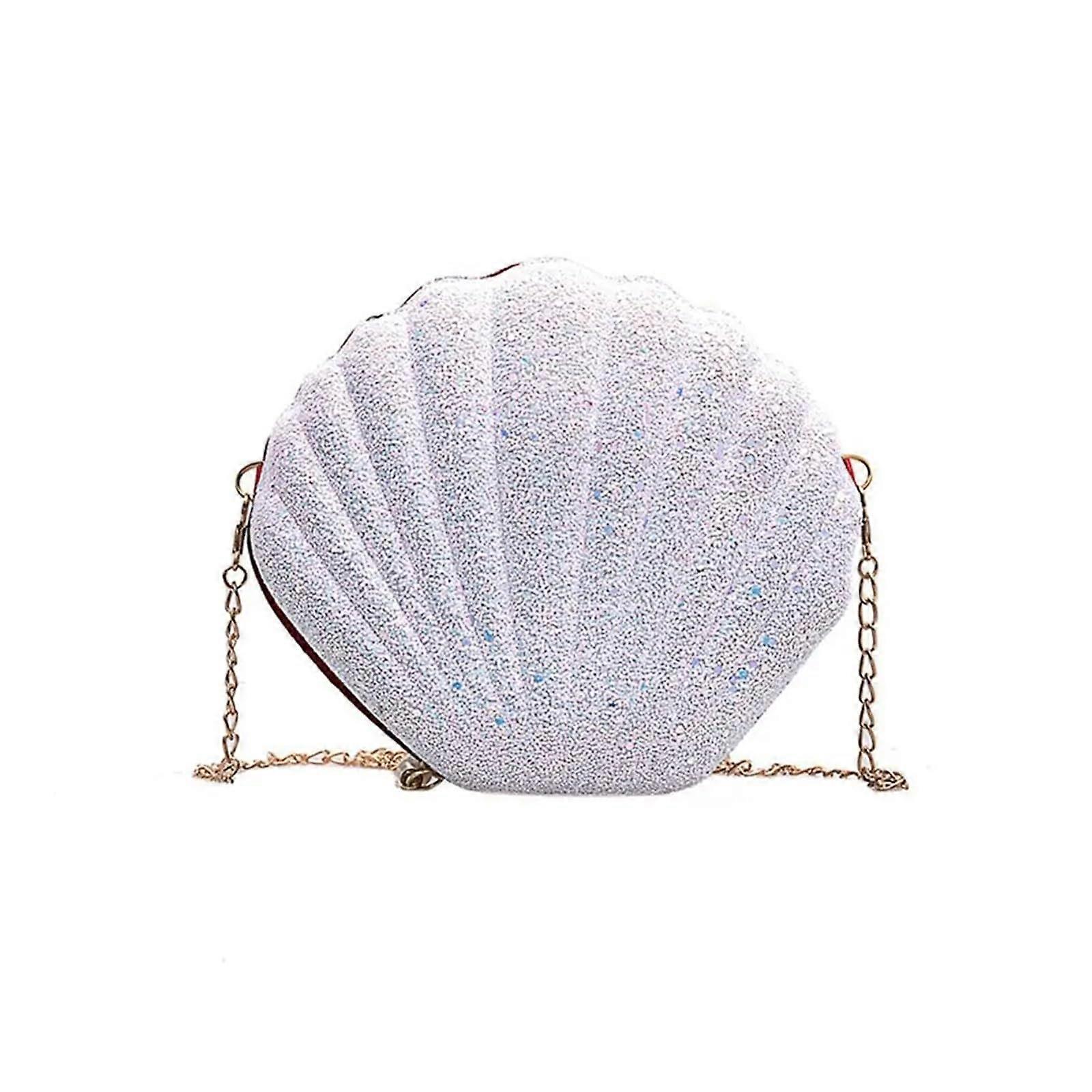 Shell Bag For Women Small White Shoulder Bag With Chain Sequins Zipper Phone Wallet Crossbody