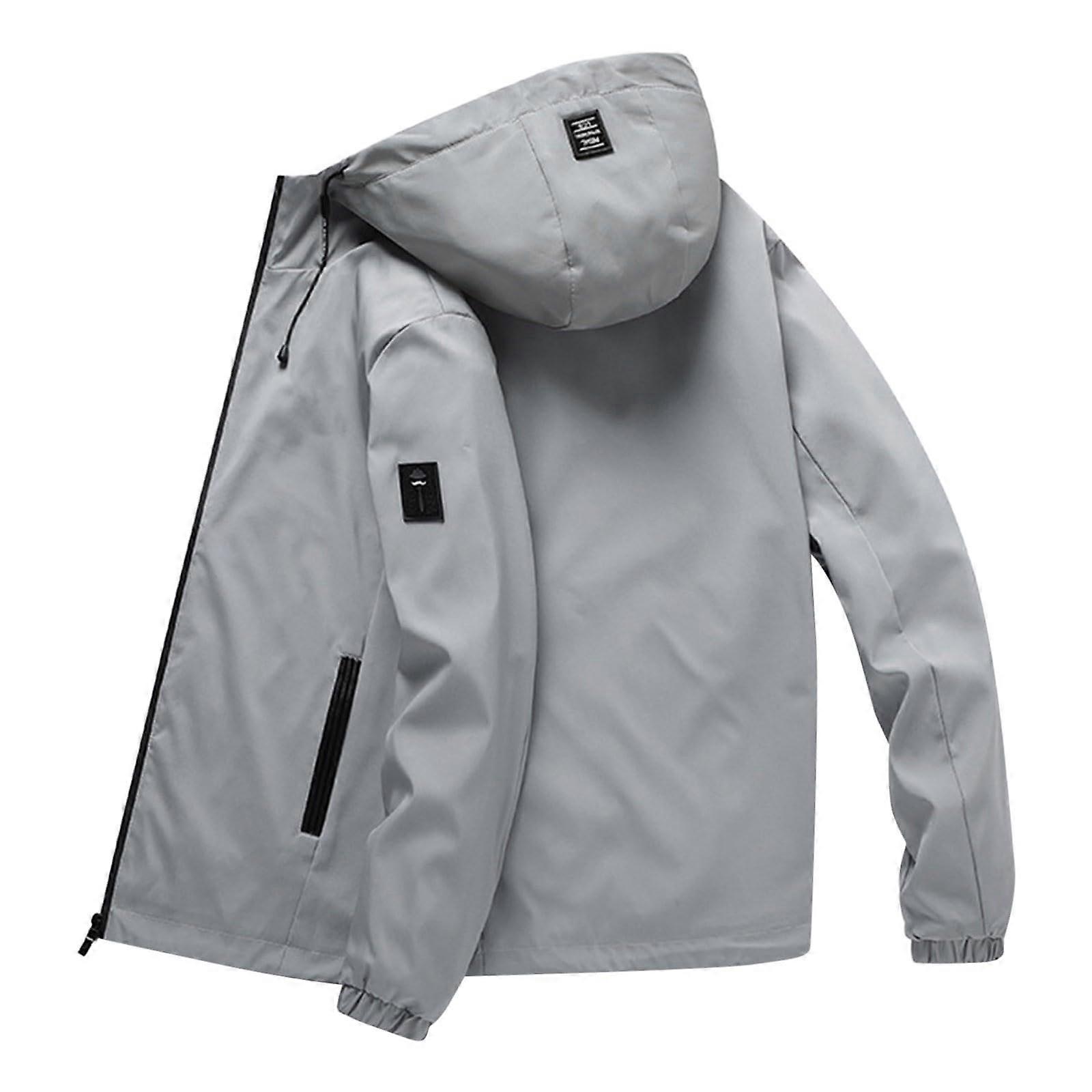 Men's Waterproof Breathable Rain Jacket Lightweight Workwear Softshell Gray 4XL