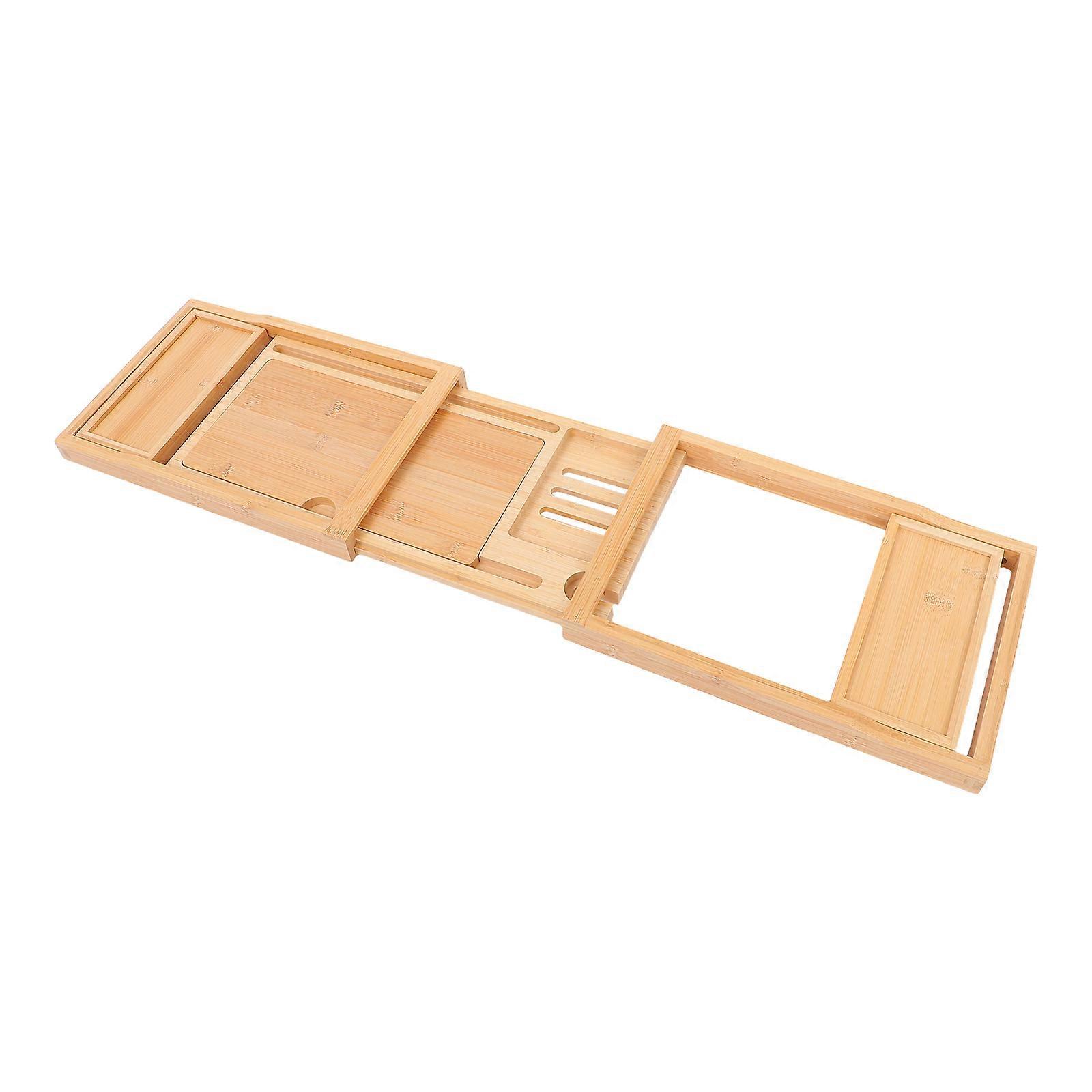 Bamboo and Metal Bath Tub Tray with Phone Holder Adjustable and Waterproof for Home Use Fits Various Bathtub Sizes