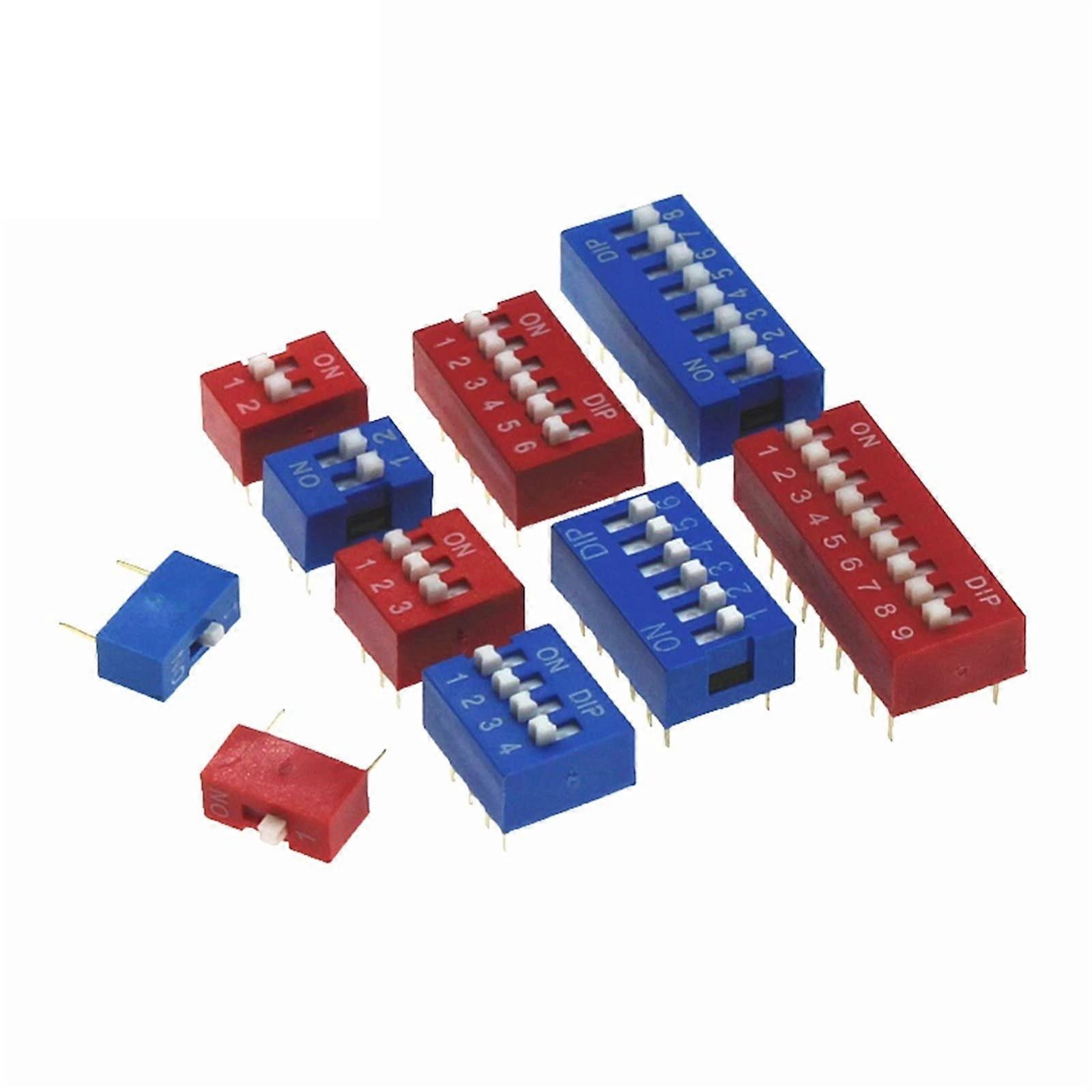 Toggle Switch 2.54mm Pitch 12-Pin DIP Dial Code Switch, Red, 10-Pack, Quick Switch, PCB Mount
