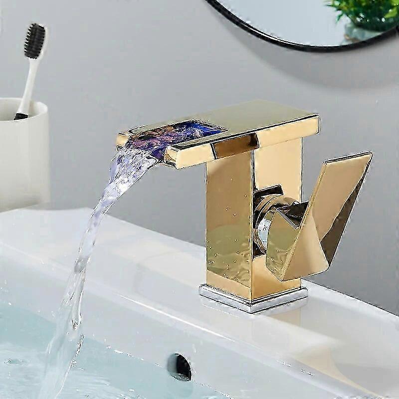 matt svart LED foss baderomsservantkran varm kald blandebatteri vannkraft