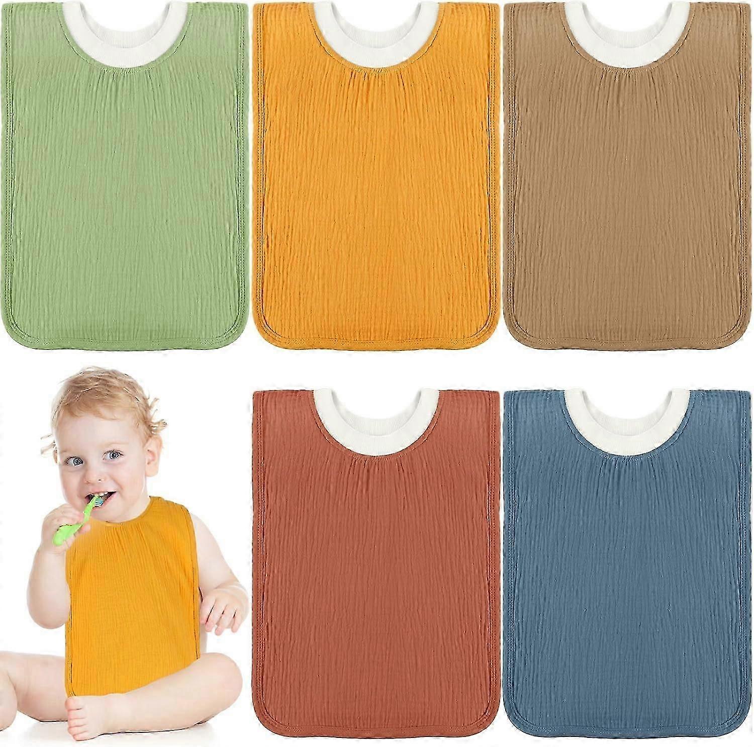 5 Adet Büyük Müslin Kazak Bebek Önlükler Tam Kapsama Yürümeye Başlayan Çocuk Kayma Emici Önlük Su Geçirmez Yürümeye Başlayan Çocuk Havlu Önlükler Renkli Salya Havlusu Besleme İçin