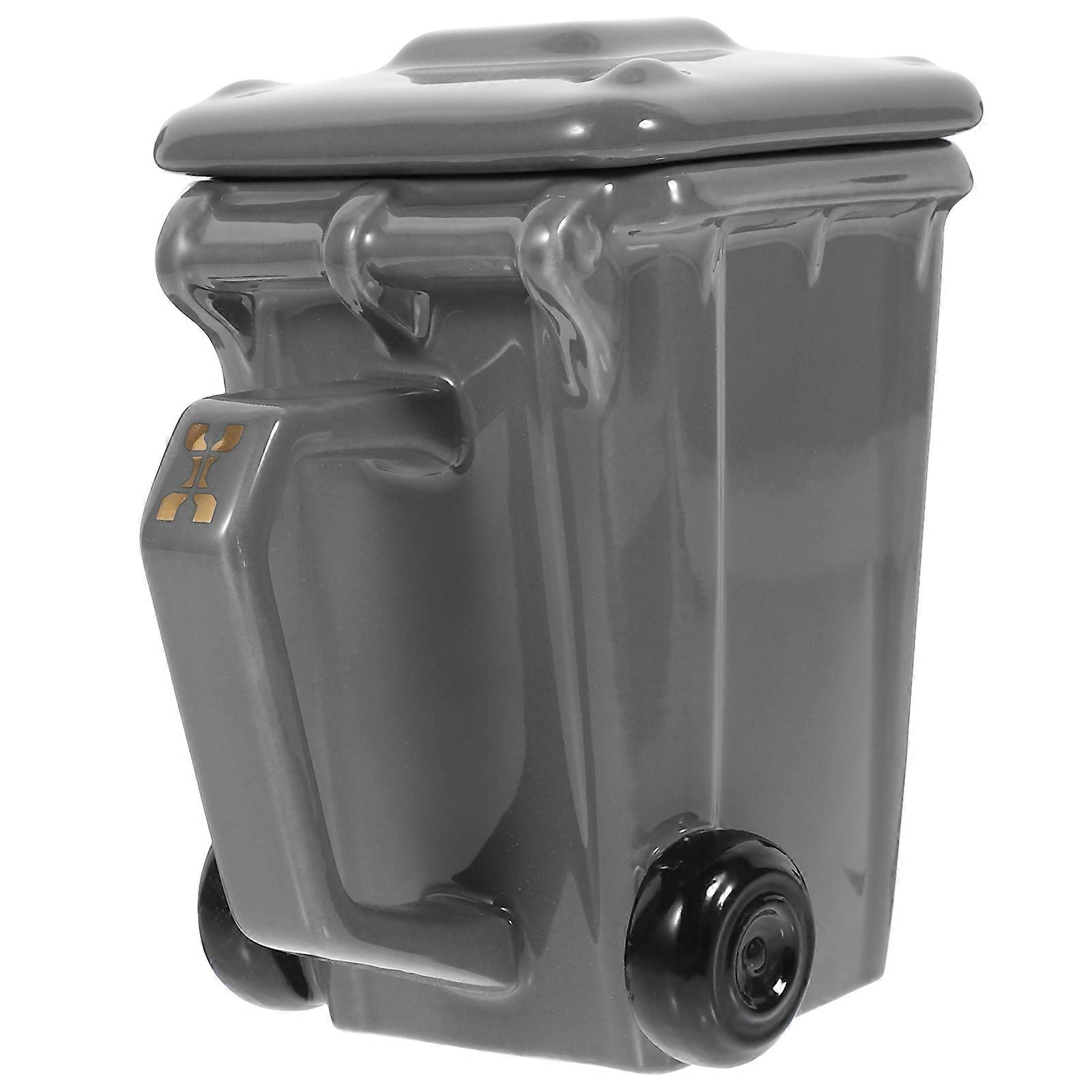 Dark Grey Ceramic Funny Coffee Mug with Unique Trash Bin Design for Daily Use 12 oz