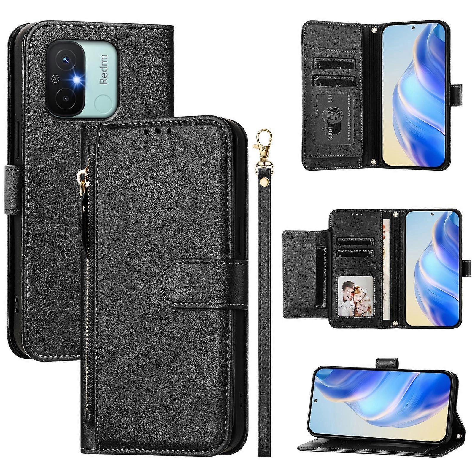 Flip Case for Xiaomi Redmi 12C Protection Soft PU Leather Zipper Wallet Cover with Card Holder Compatible with Xiaomi Redmi 12C