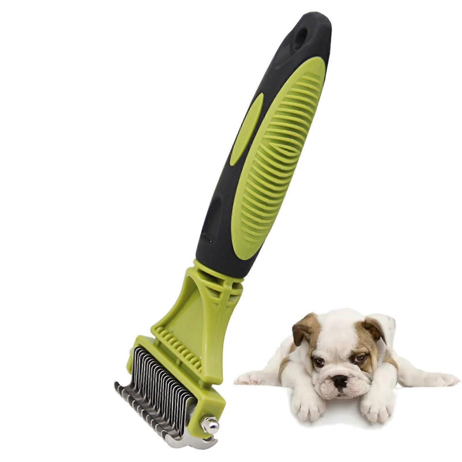 Dematting Comb For Dogs And Cats - Double-Sided Grooming Brush, Undercoat Dematting Tool, Green For Small To Medium Pets