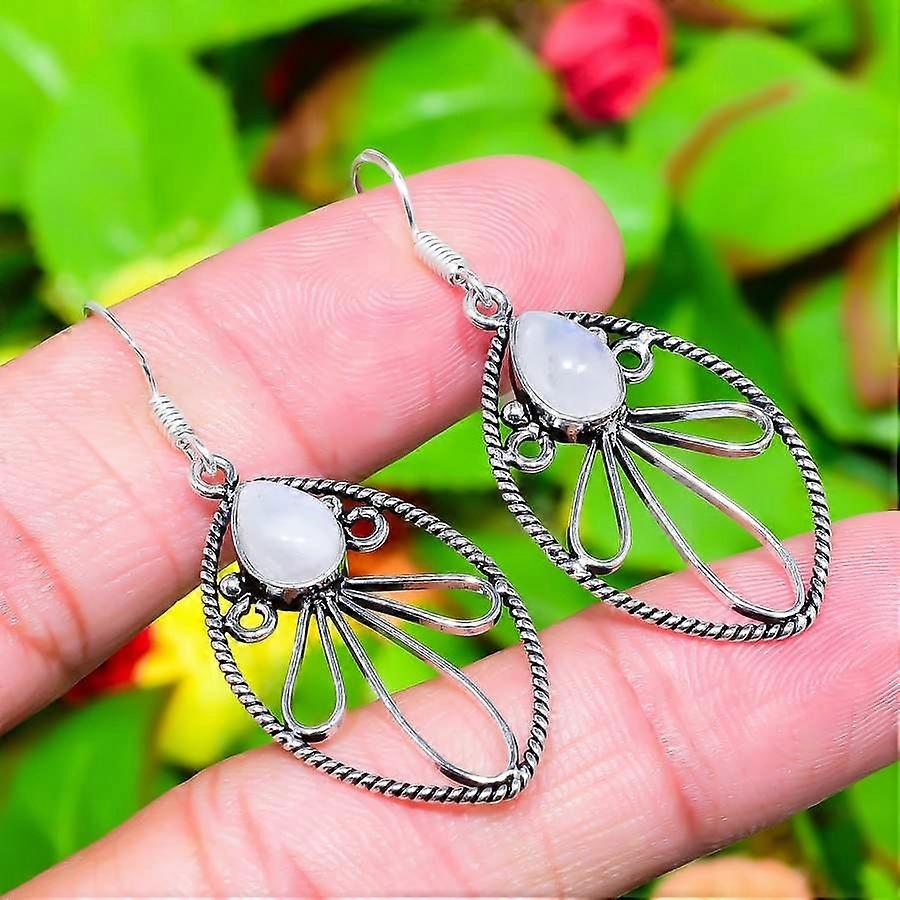 Natural Rainbow Moonstone Gemstone 925 Sterling Silver Earring 2.01" b4E68