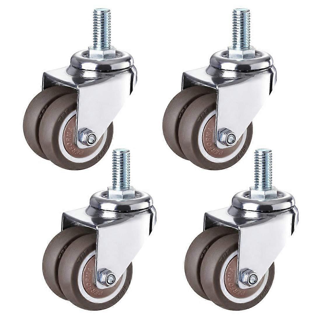 Caster Wheels, M12 x 25 mm Threaded, 4-Pack, Universal 38 mm and 50 mm Wheel Sizes