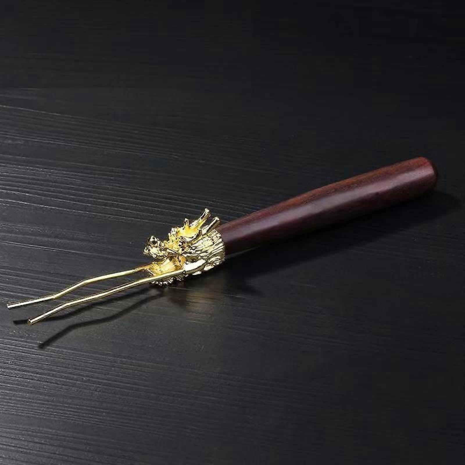 Teapot Lid Clip Heat Insulation Cover with Wooden Handle for Japanese Kung Fu Tea Kettle, Golden Color, Durable Design