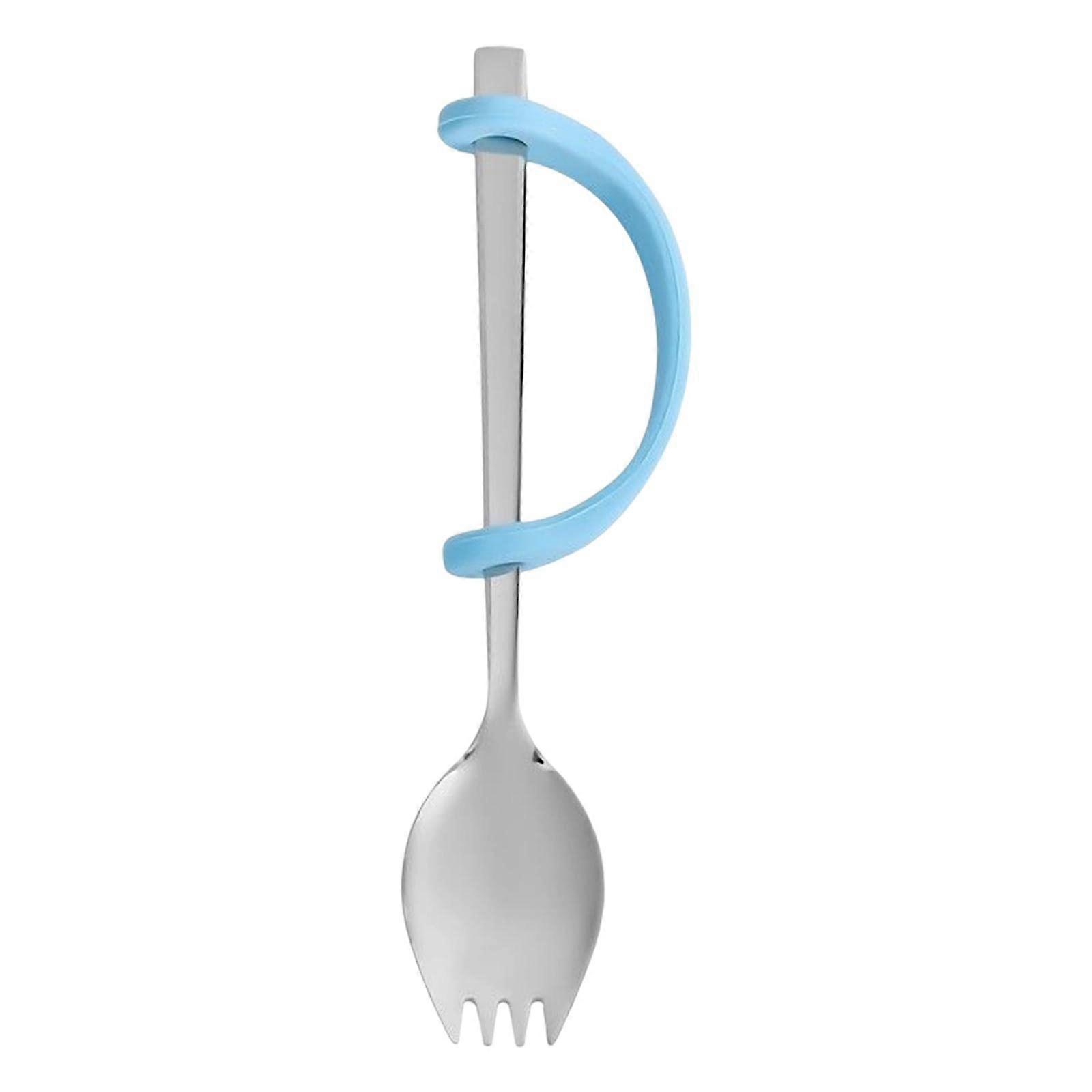 Anti-Shake Eating Aid Tableware Silicone Spoon Fork Set with Adjustable Strap for Kids and Adults