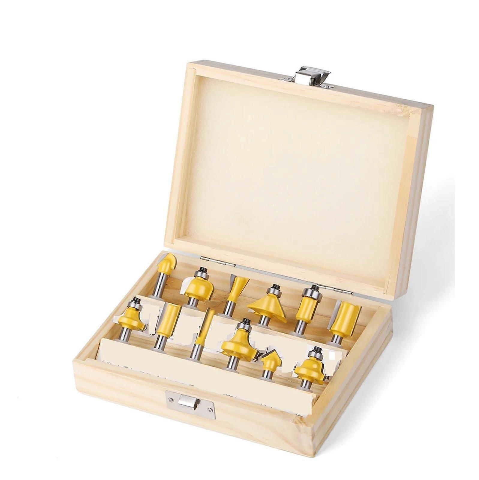 12 pieces 1/4in 1/2in 6mm 8mm Shank Router Bit Set Woodworking Tools Trimming Straight Edge Beading Bits (12PCS 0.25in in Box)